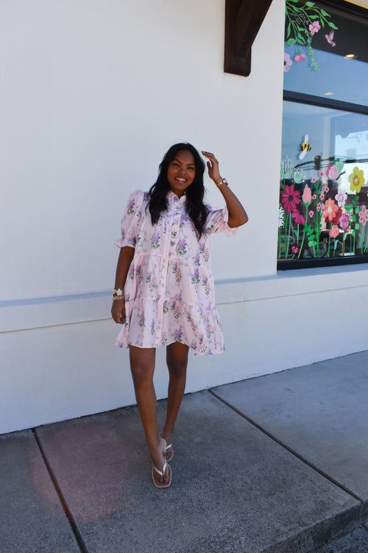 Pink Floral Ruffle Baby Doll Dress