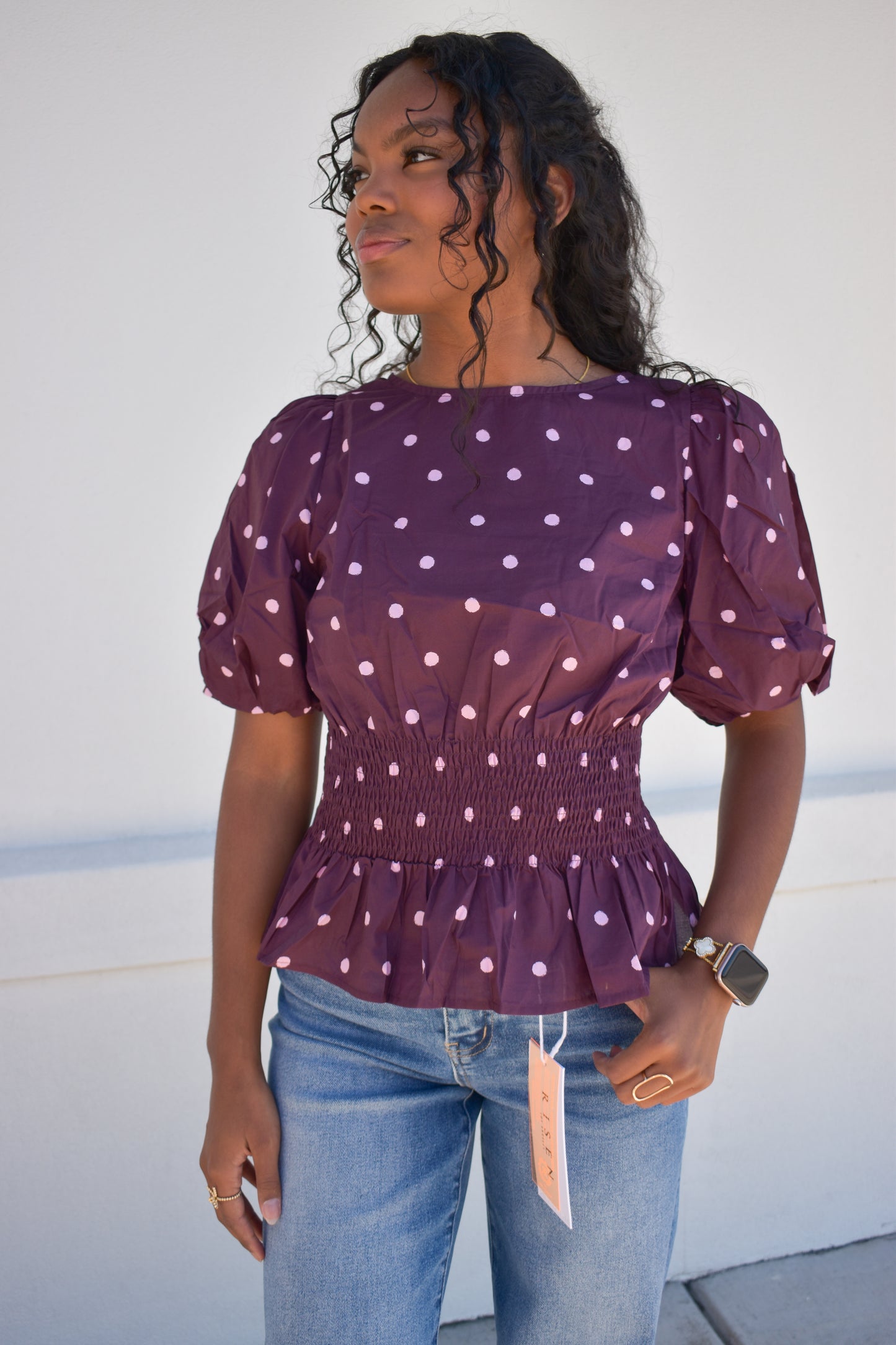 Polka Dot Plum Short Sleeve