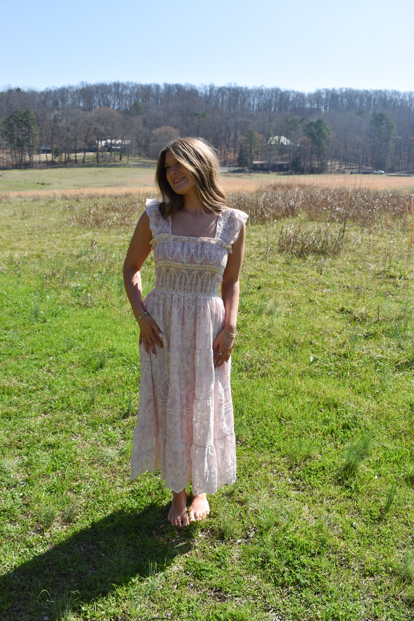 Whimsical Lace Flutter Sleeve Midi Dress