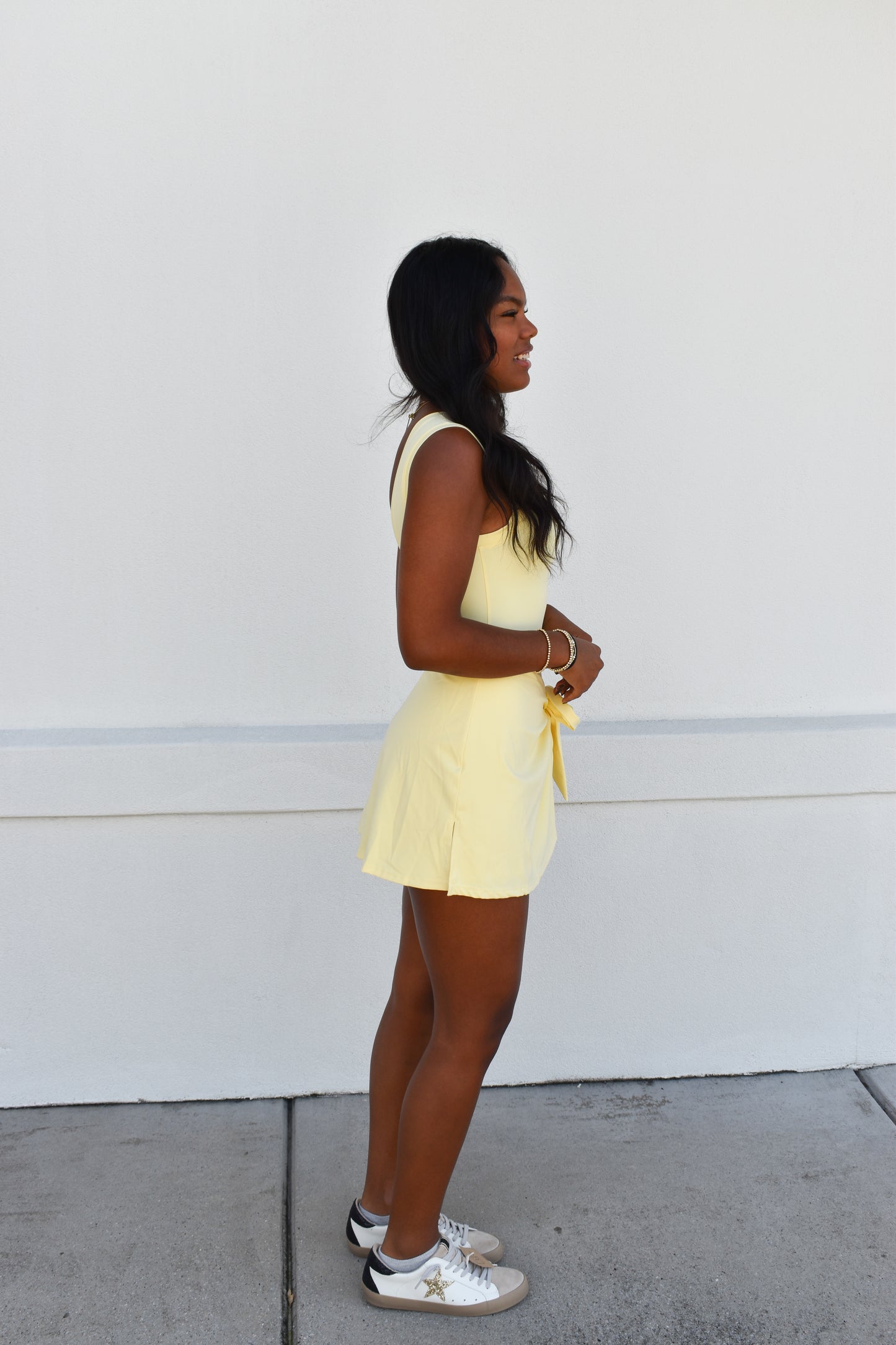 Athletic Wrap Tie Dress: Light Yellow