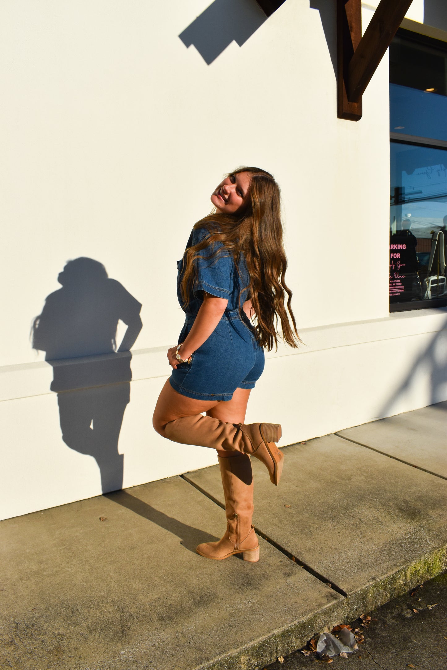 Denim Romper W/ Pockets & Wrap Detail