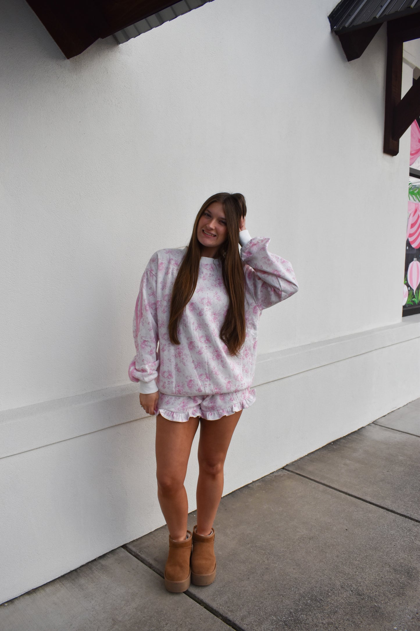 Floral French Terry Shorts W/ Double Line Detail