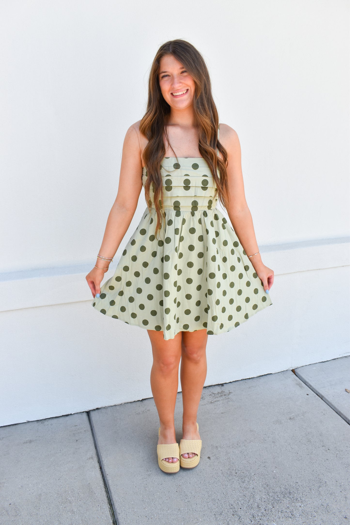 Sage Polka Dot Mini Dress