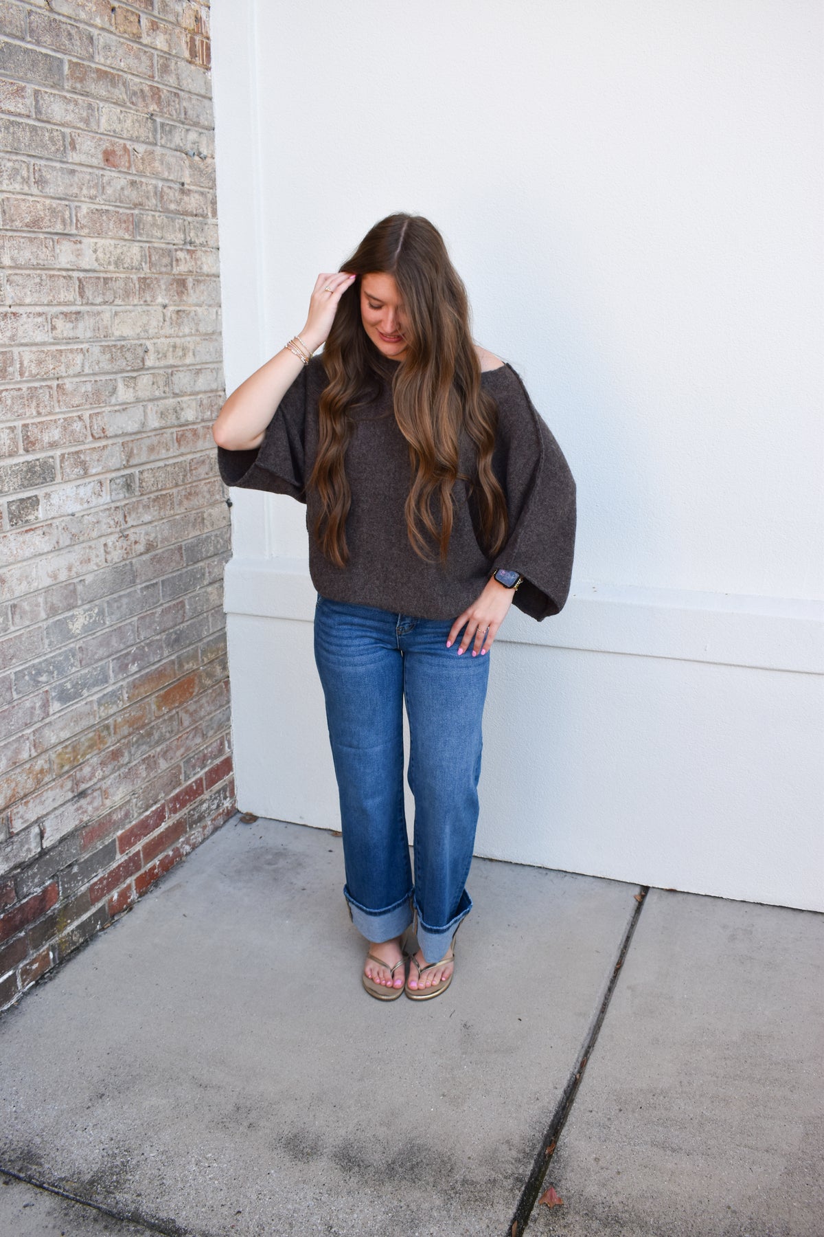Gloria One Shoulder Knit Top: Brown