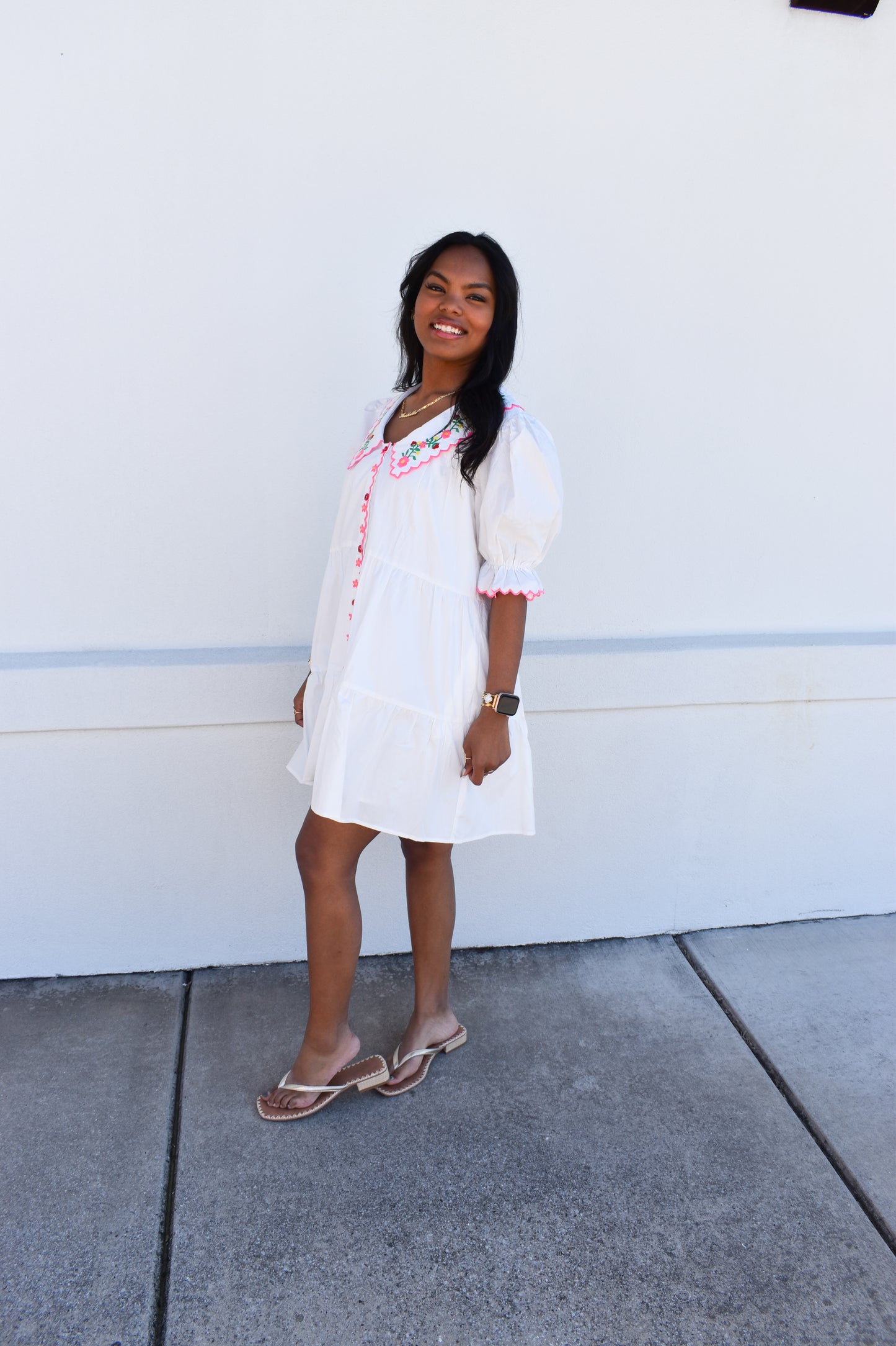 Floral Embroidered Scallop Dress
