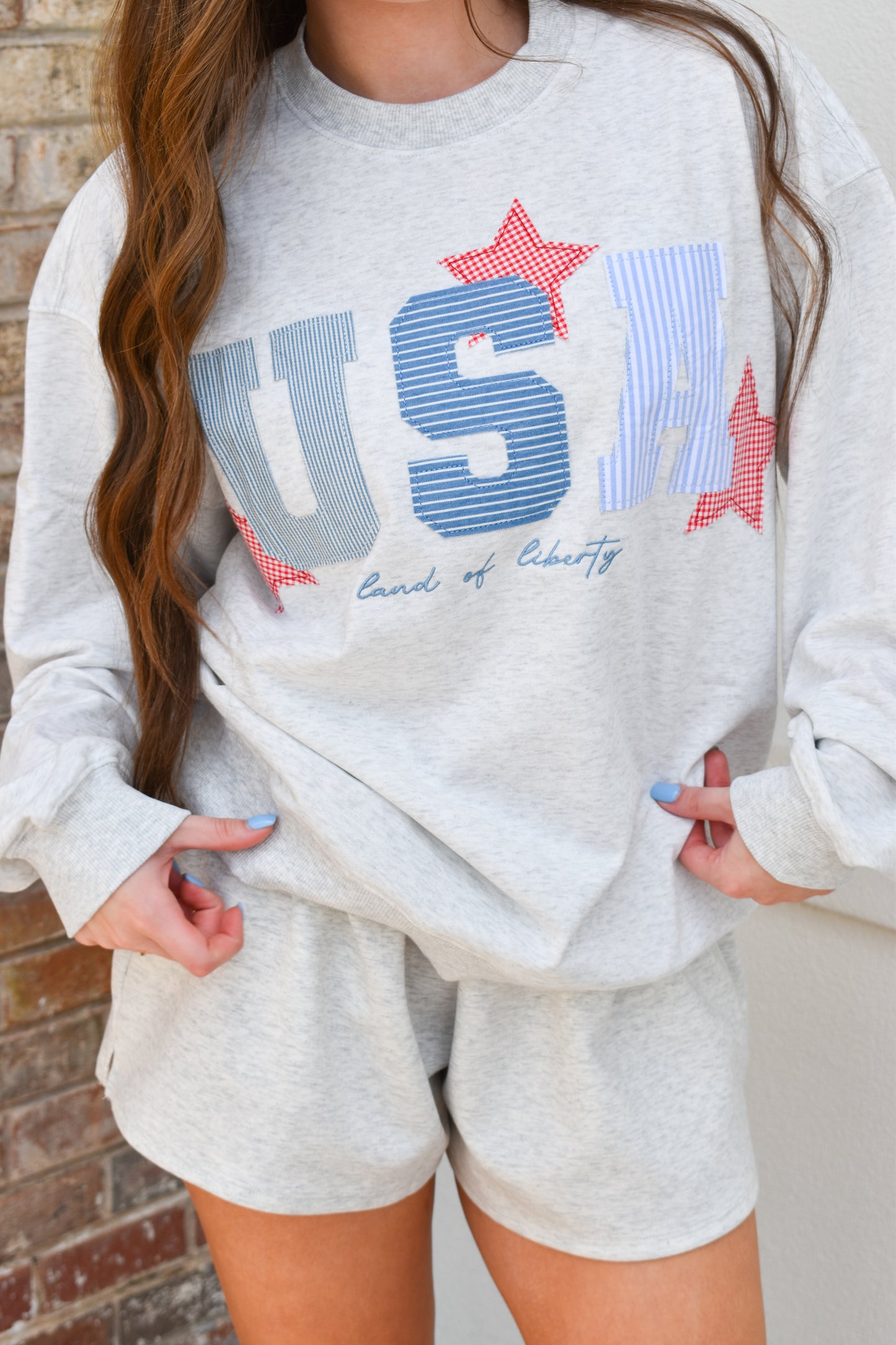 USA Patchwork Crewneck: Grey