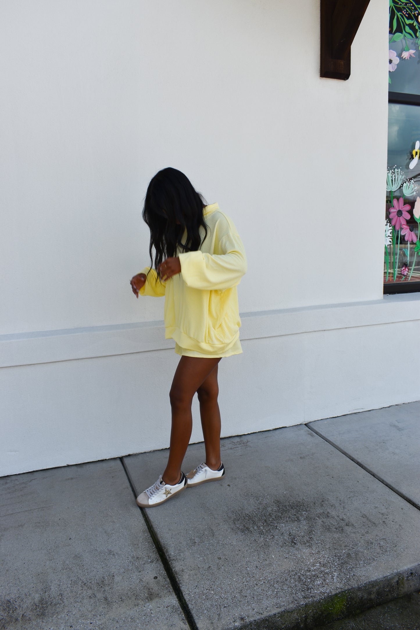 Yellow Waffle Knit Mockneck