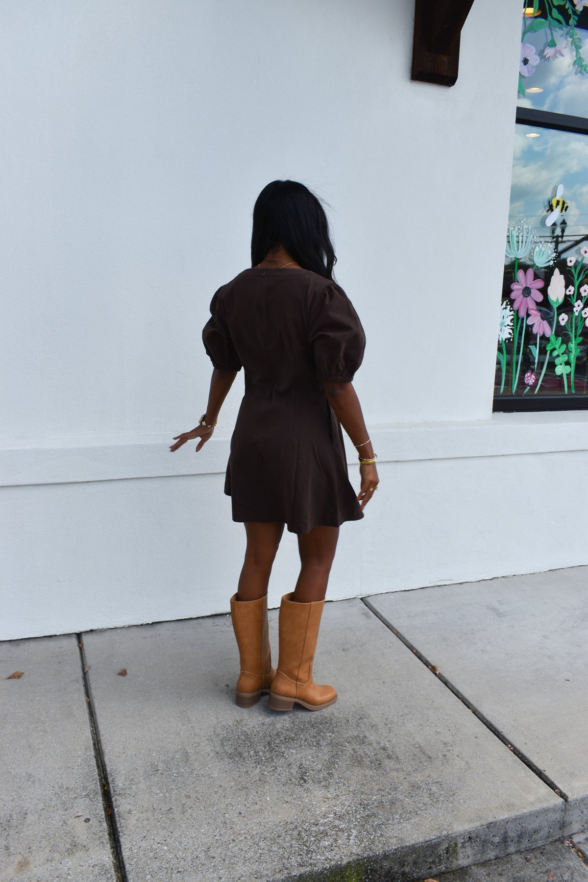 Puff Sleeve V Neck Mini Dress