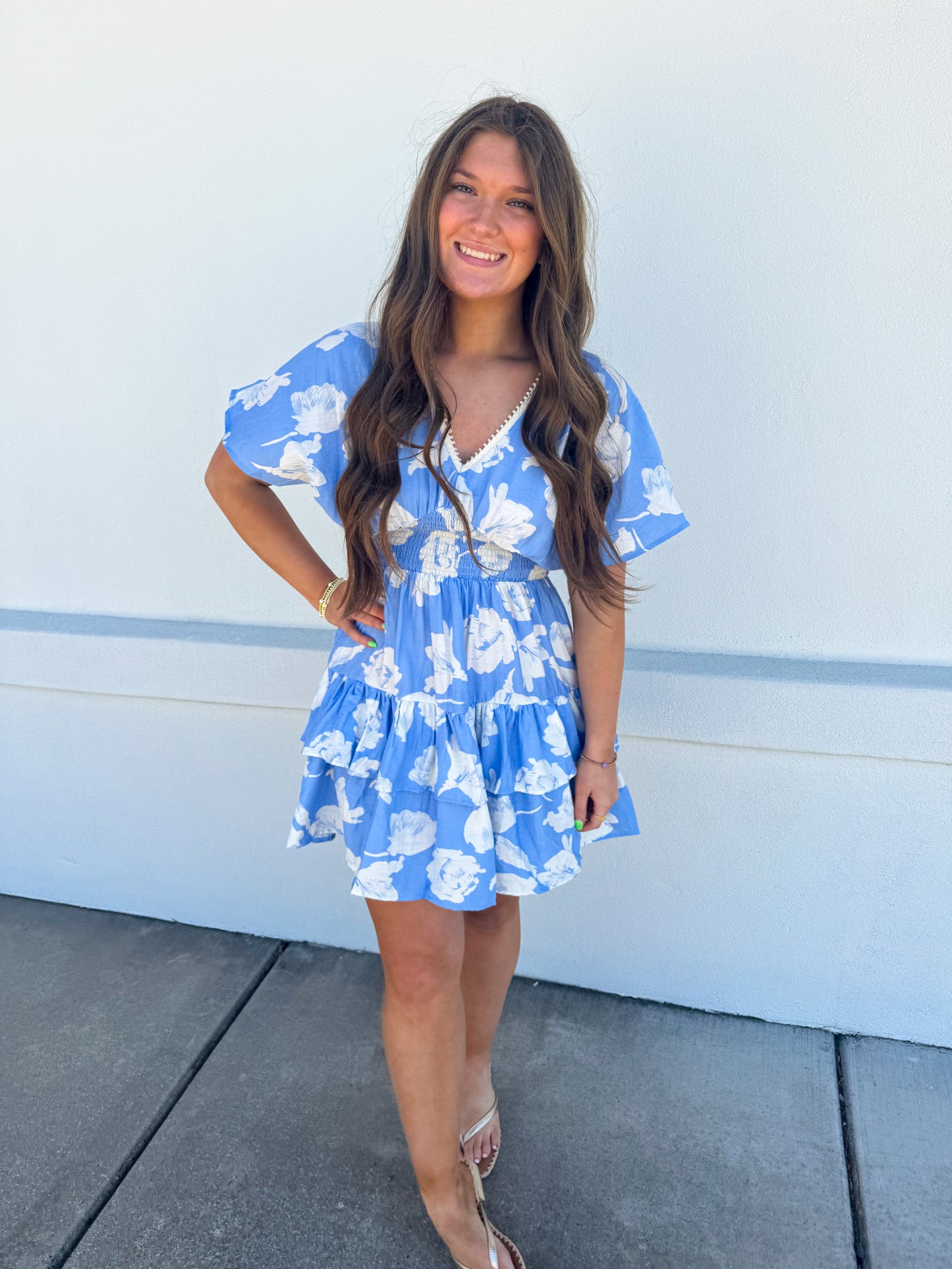 Waist Smocking Tiered Dress