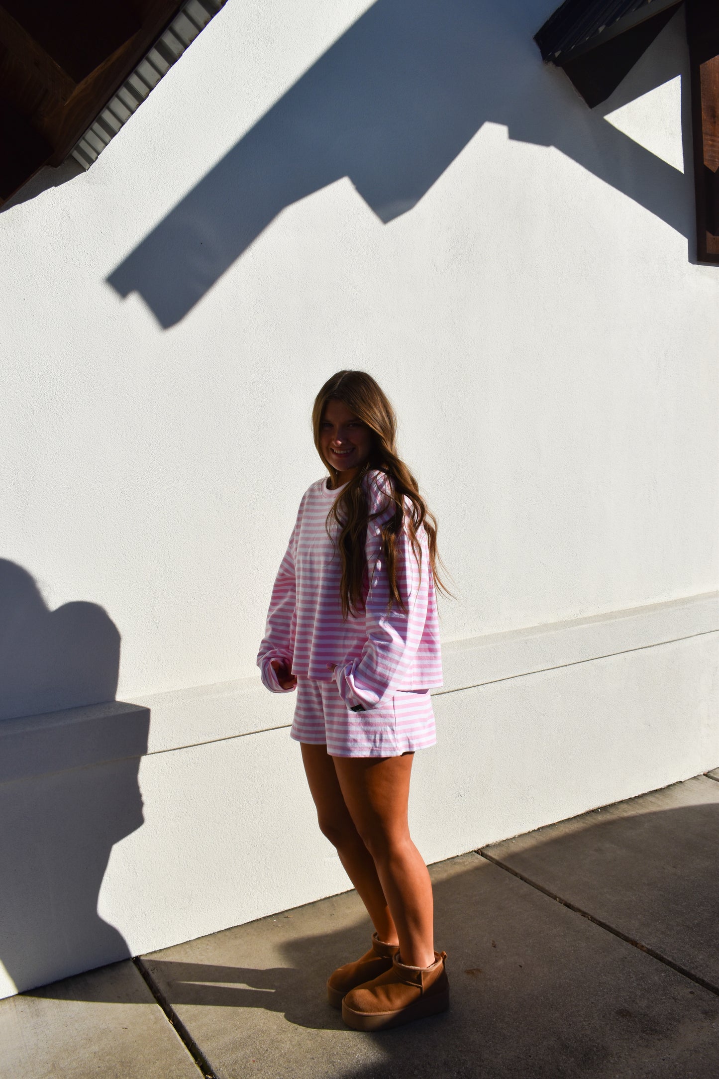 Lounge Stripe Shorts: Light Pink