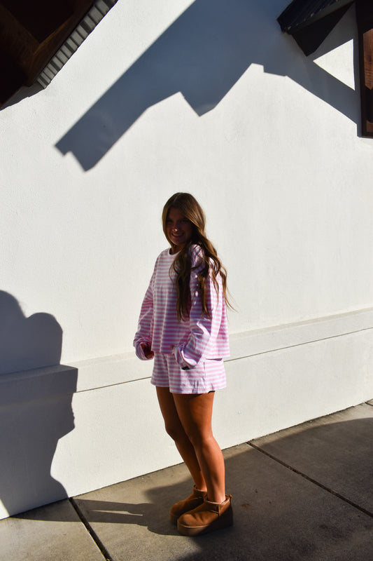 Lounge Stripe Shorts: Light Pink