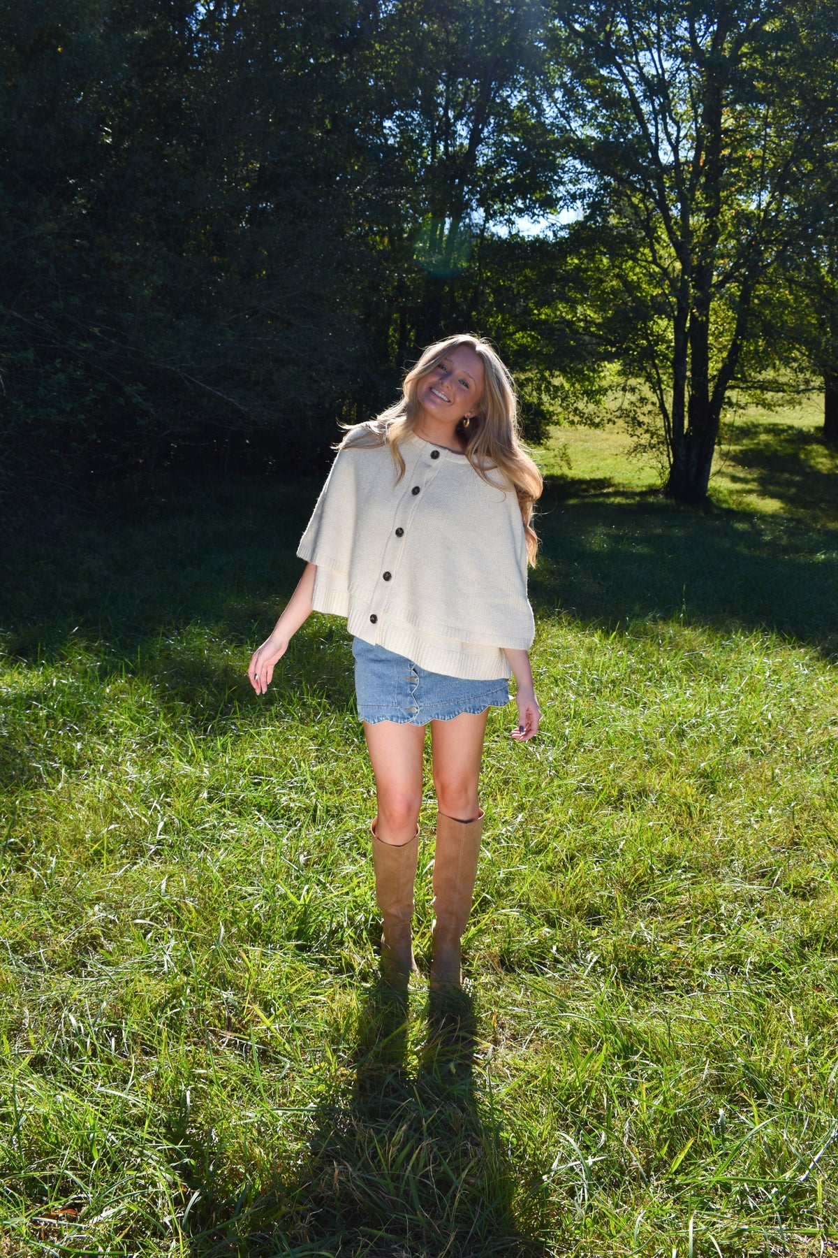 Button Front Tiered Knit Capelet