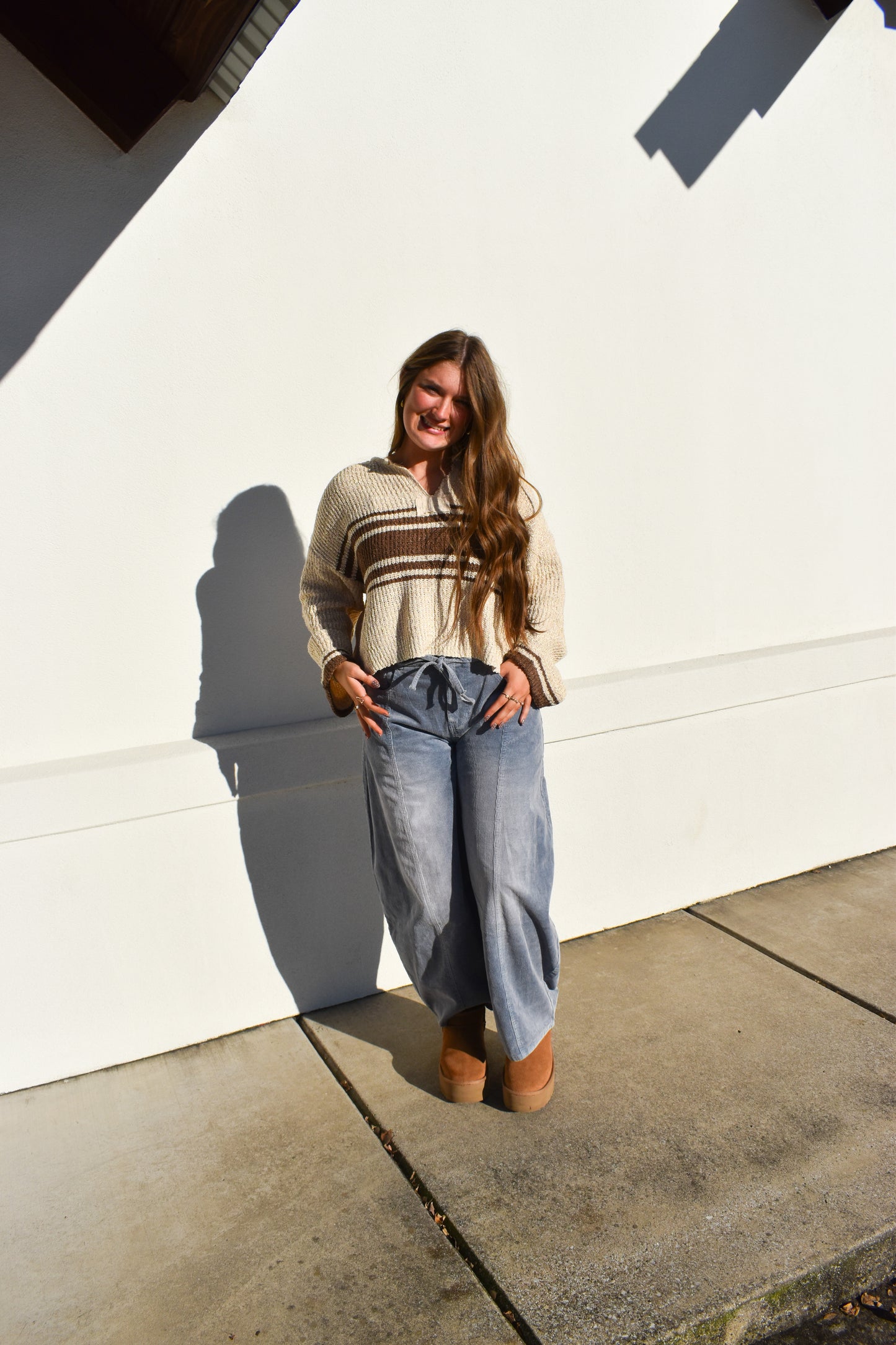 Stripe Patch Long Sleeve Sweater