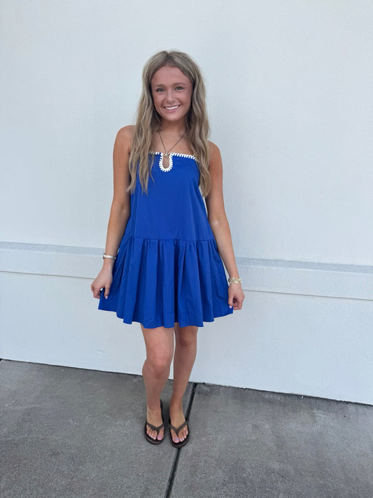 Brittany Drop Waist Contrast Stitch Detail Dress