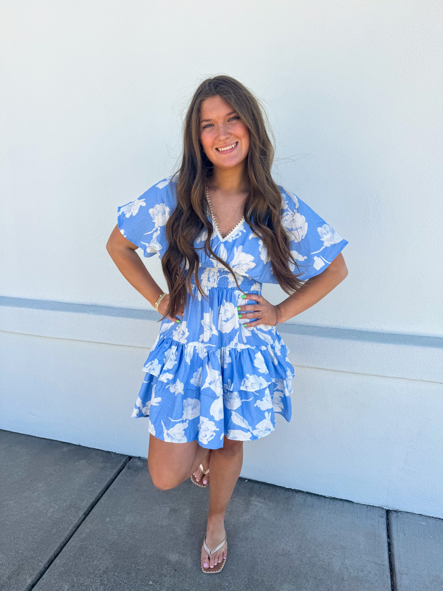 Waist Smocking Tiered Dress