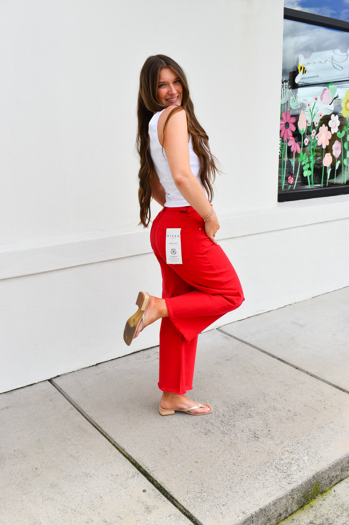 Staple Red High Rise Crop Pants