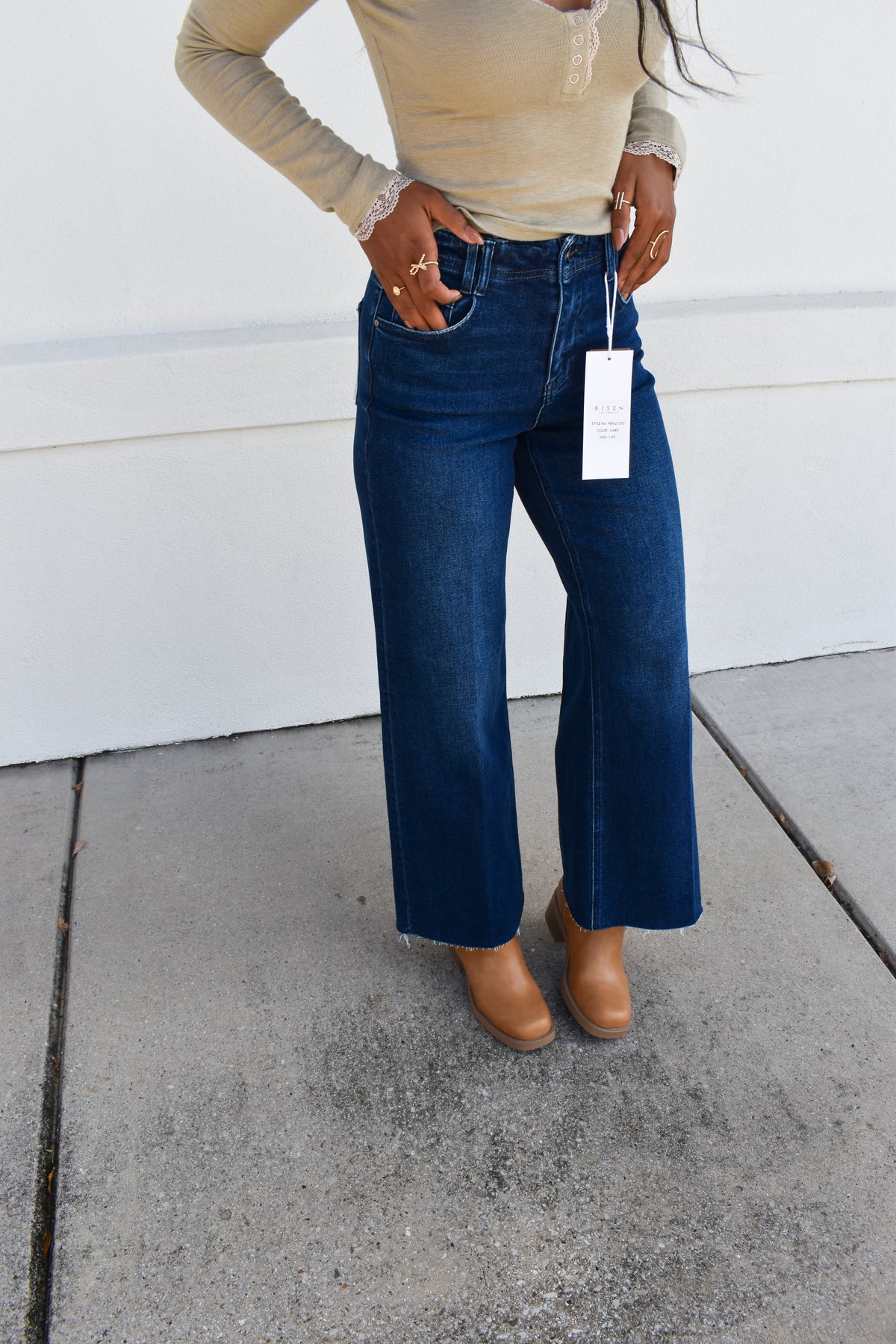 Risen High Rise Ankle Wide W/ Crease Detail