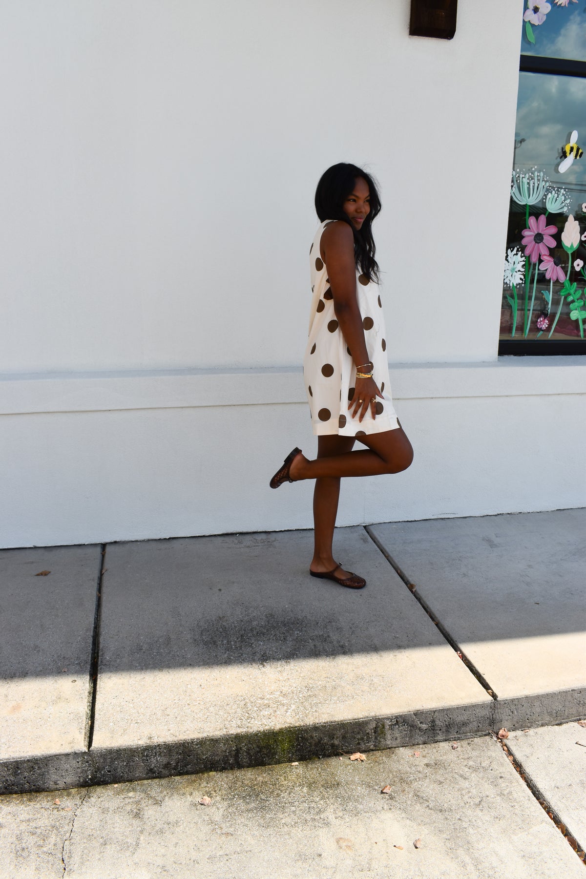Polka Dot Sleeveless Mini Dress W/ Bow Detail