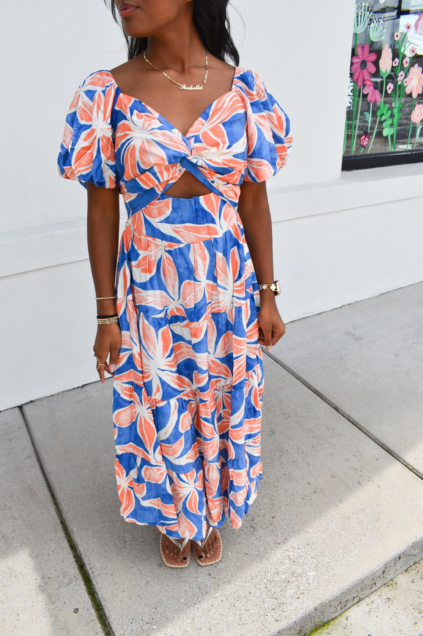 Blue/Orange Floral Maxi Dress