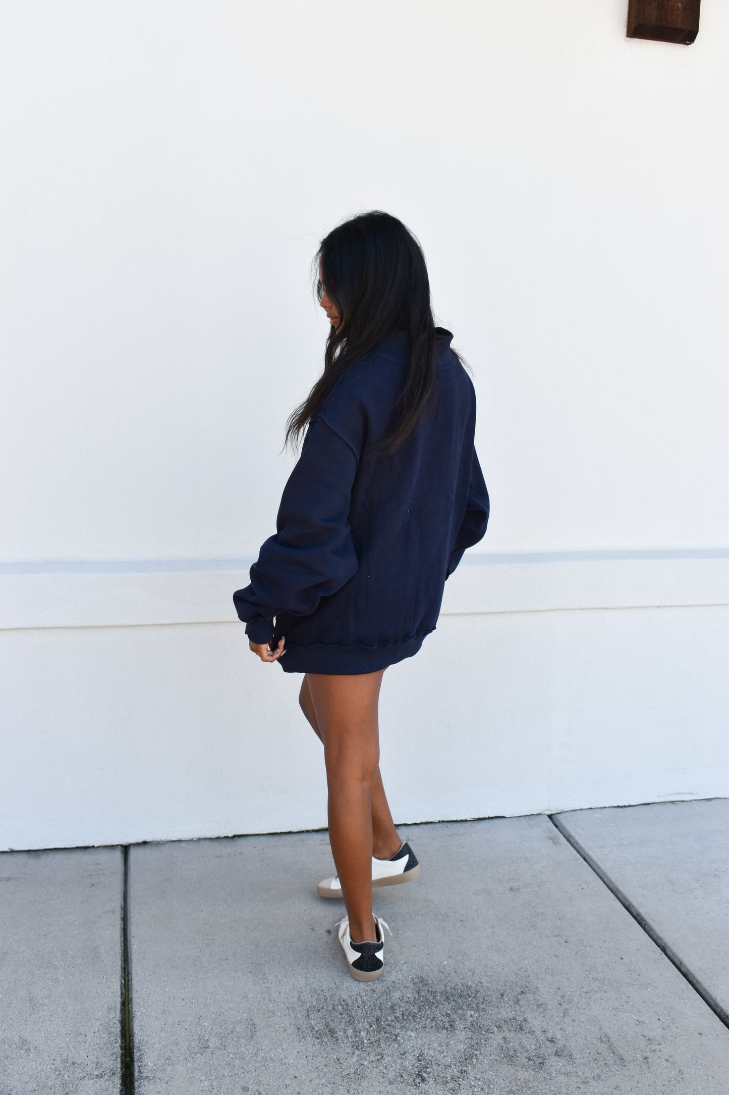 Gingham Embroidery "USA" Mock Neck Sweatshirt