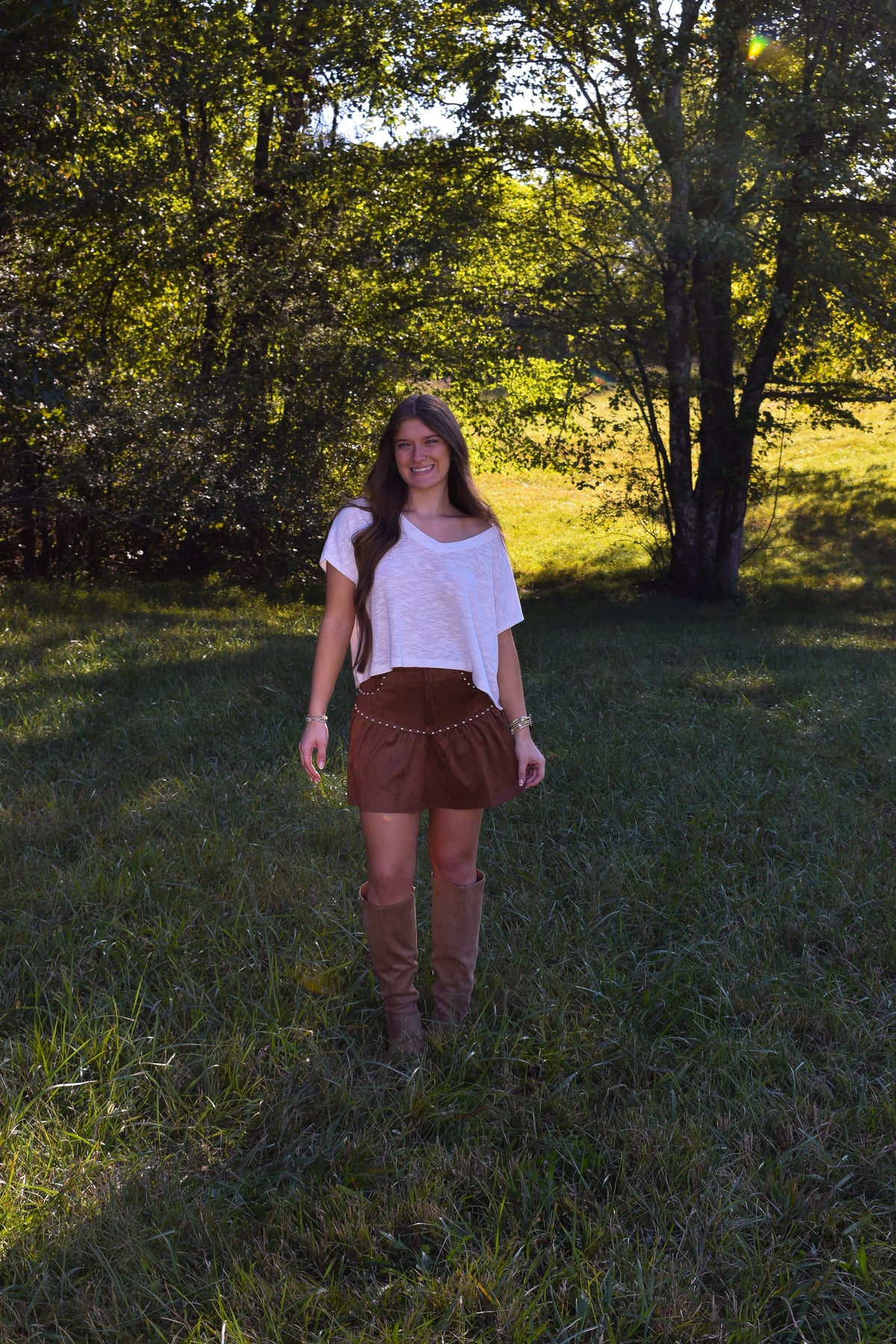 Suede Mini Skirt W/ Stud Detail