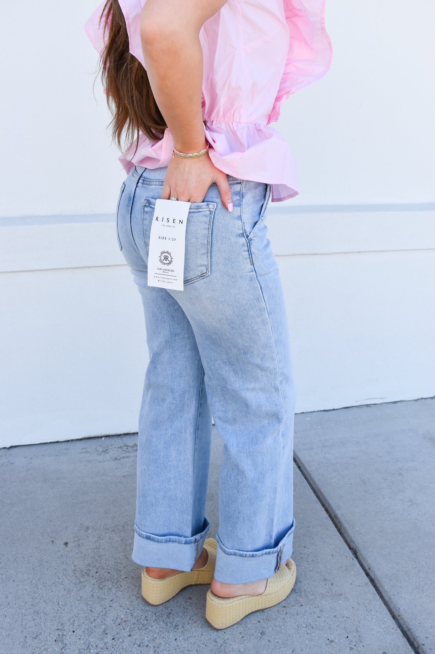 Risen Tummy Control High Rise Ankle Wide Cuffed Jeans