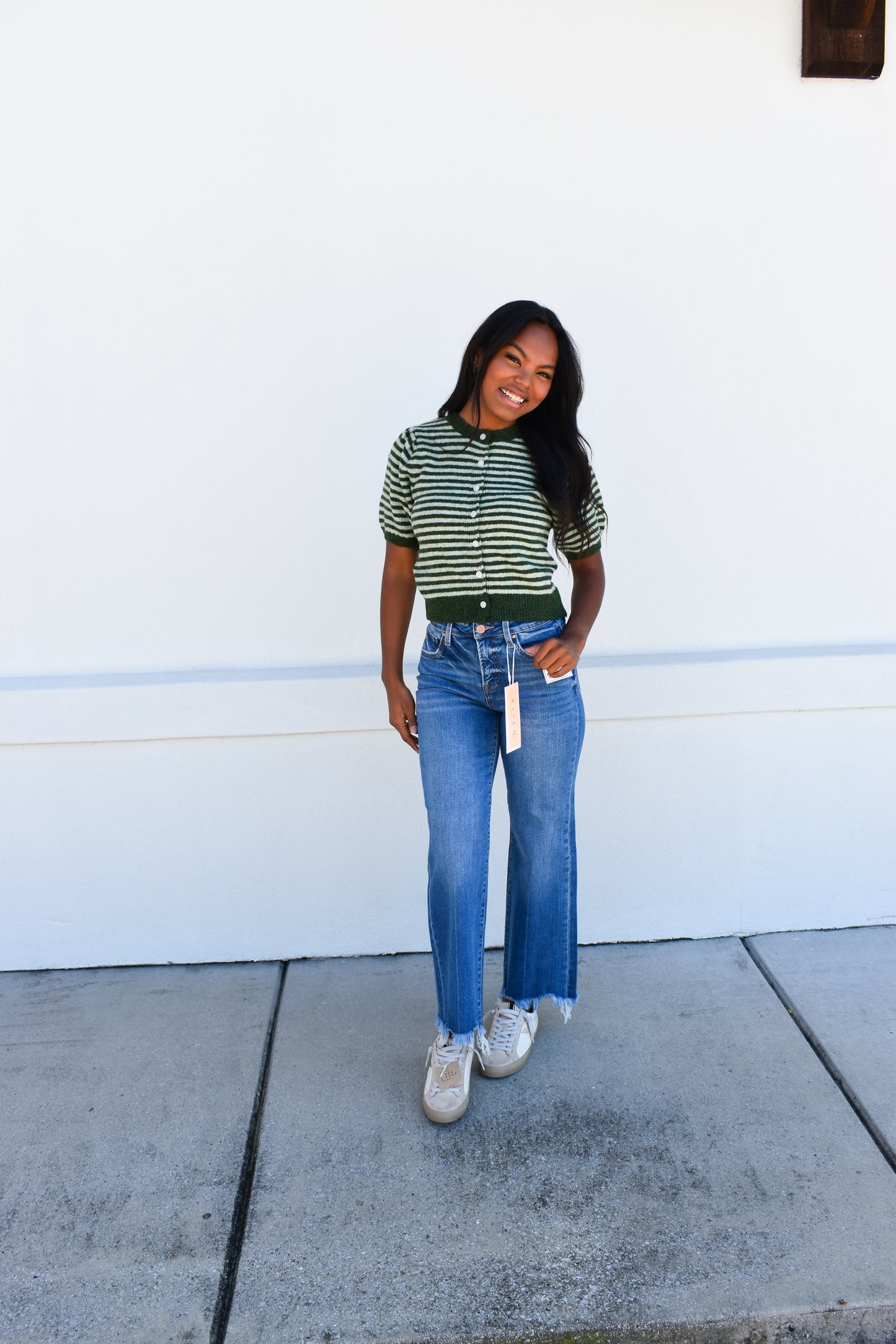 Puff Short Sleeve Stripe Cardi