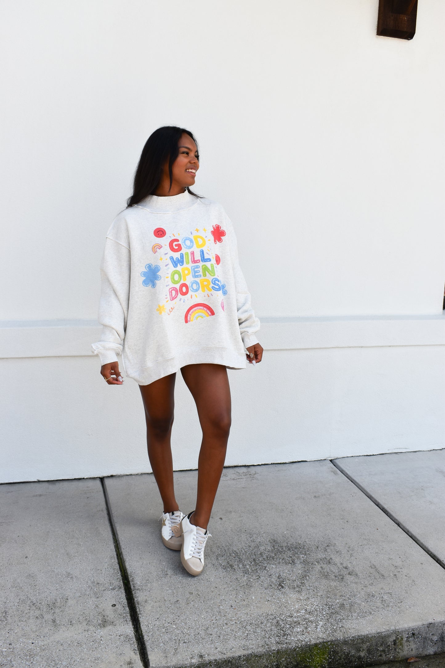 'OPEN DOORS' GRAPHIC Reversible Mockneck