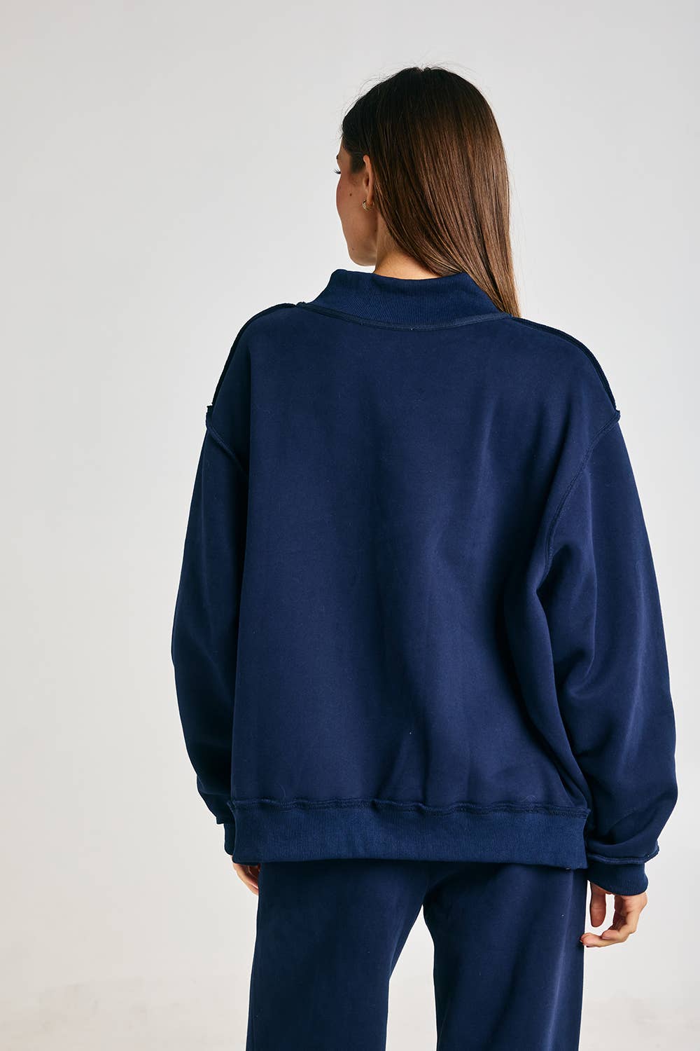 Gingham Embroidery "USA" Mock Neck Sweatshirt
