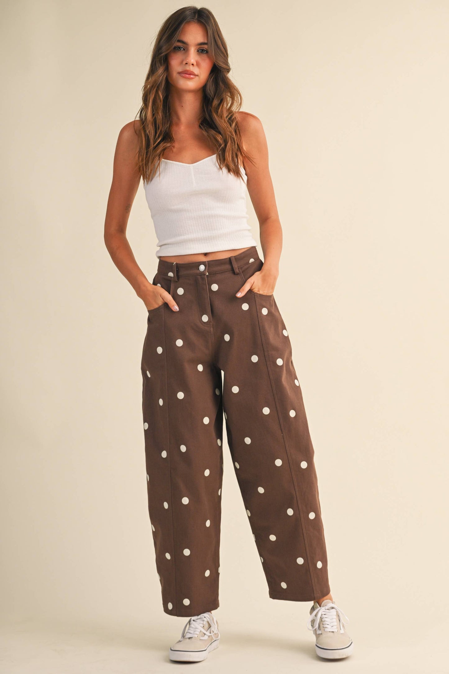 Polka Dot Brown Barrel Jean