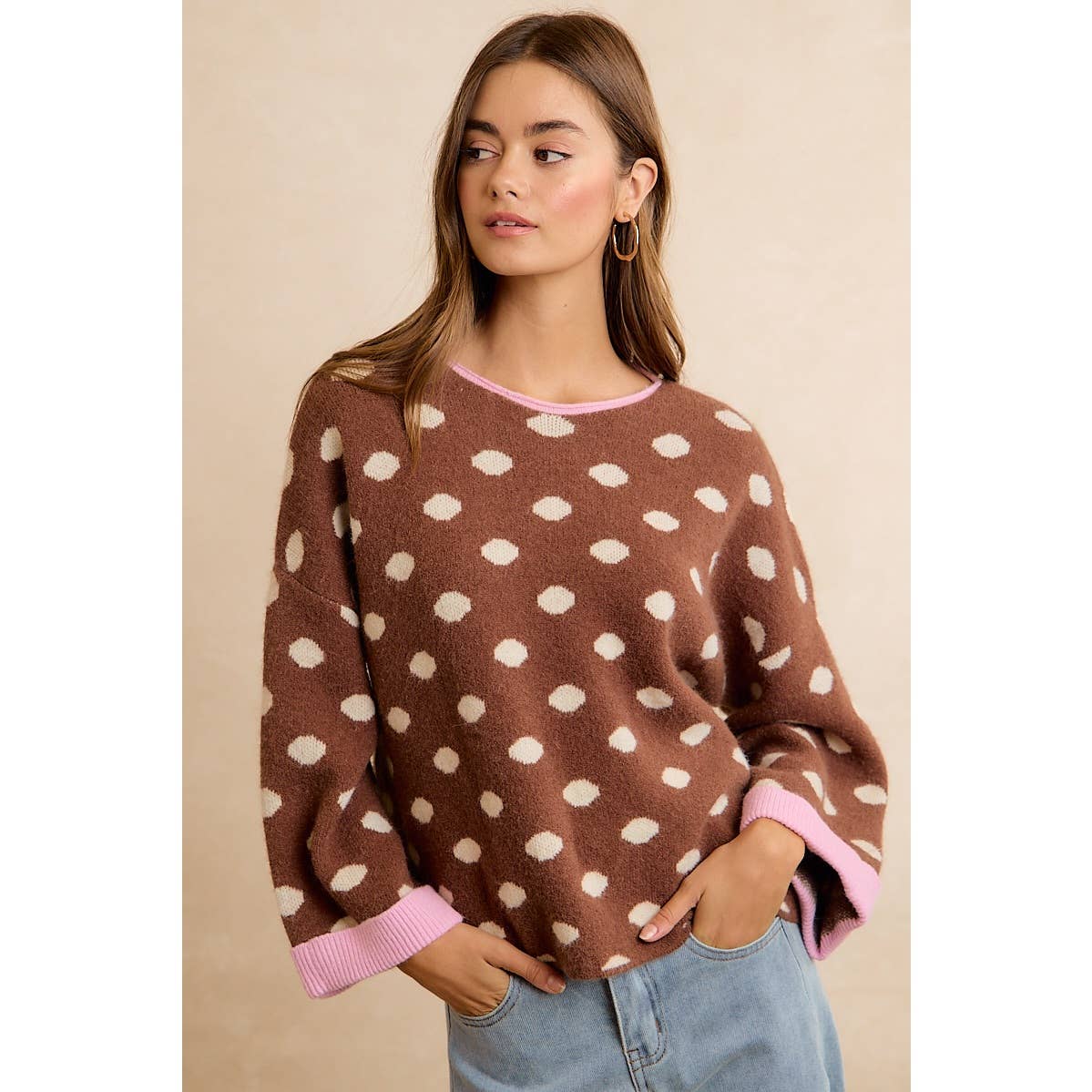Pink & Cocoa Polka Dot Sweater
