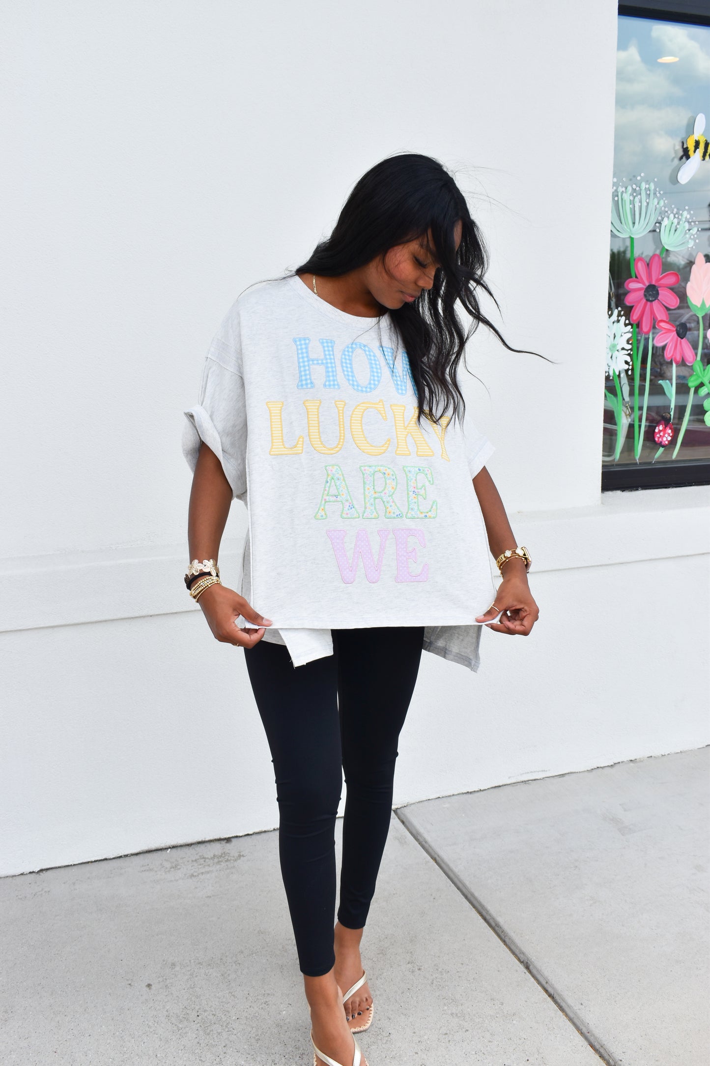 How Lucky Are We Patch Zigzag Dolman Top