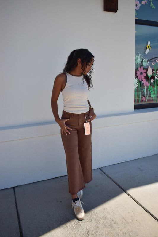 Brown Color Contrast Tank