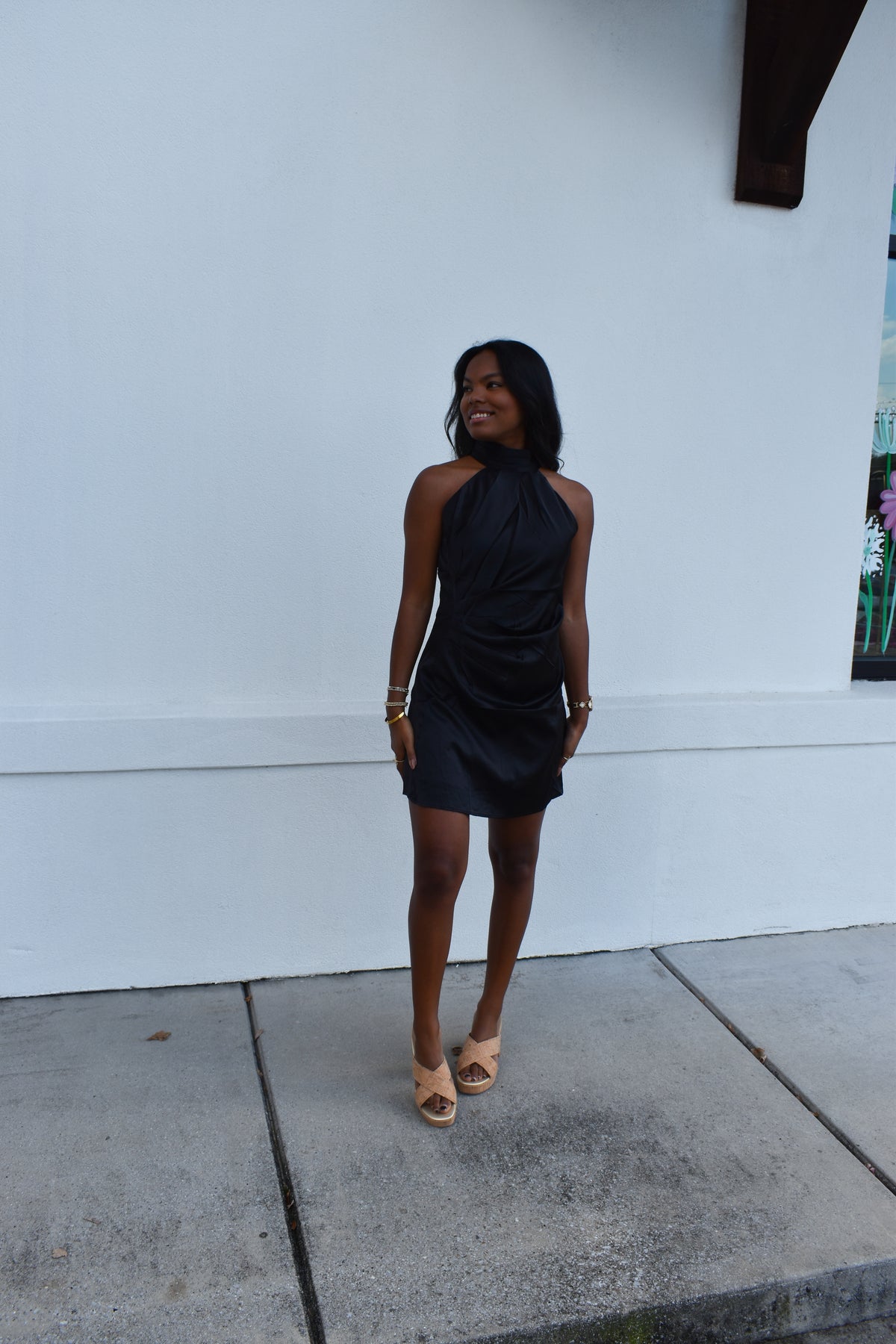 Solid Open Back Halter Mini Dress