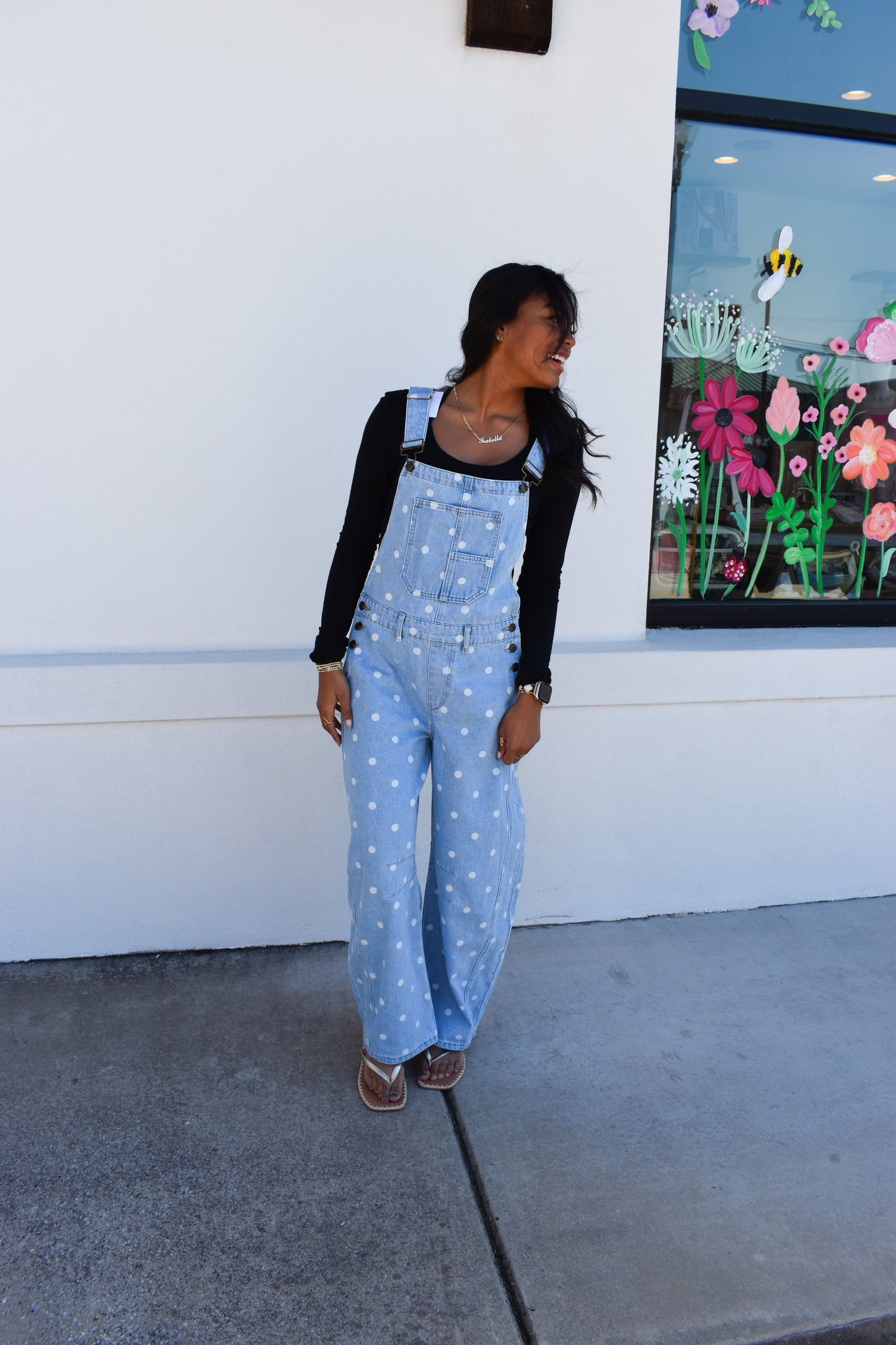 Denim Polka Dot Barrel Overalls