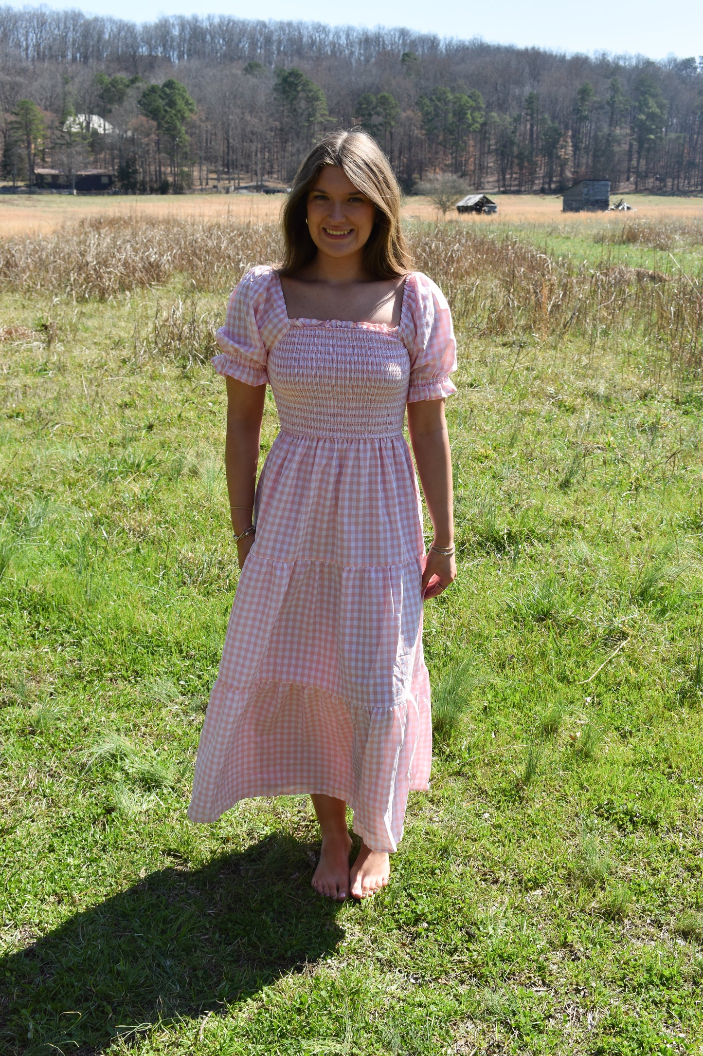 Madi Pink Gingham Maxi Dress