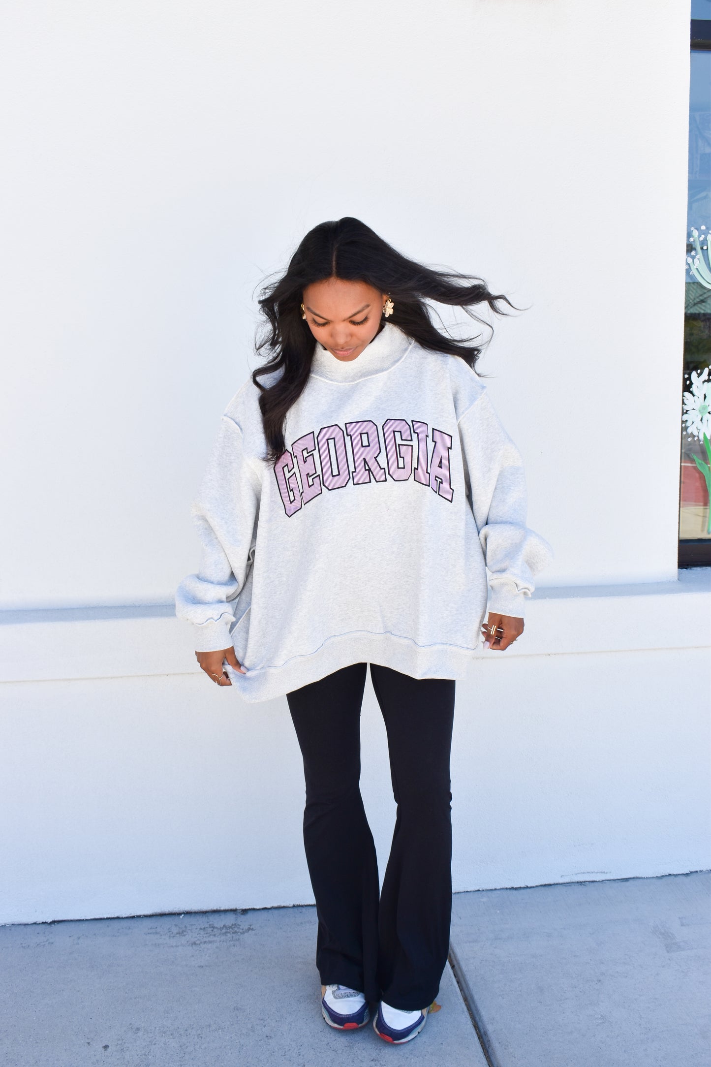 Embroidered Georgia Stripe Mockneck