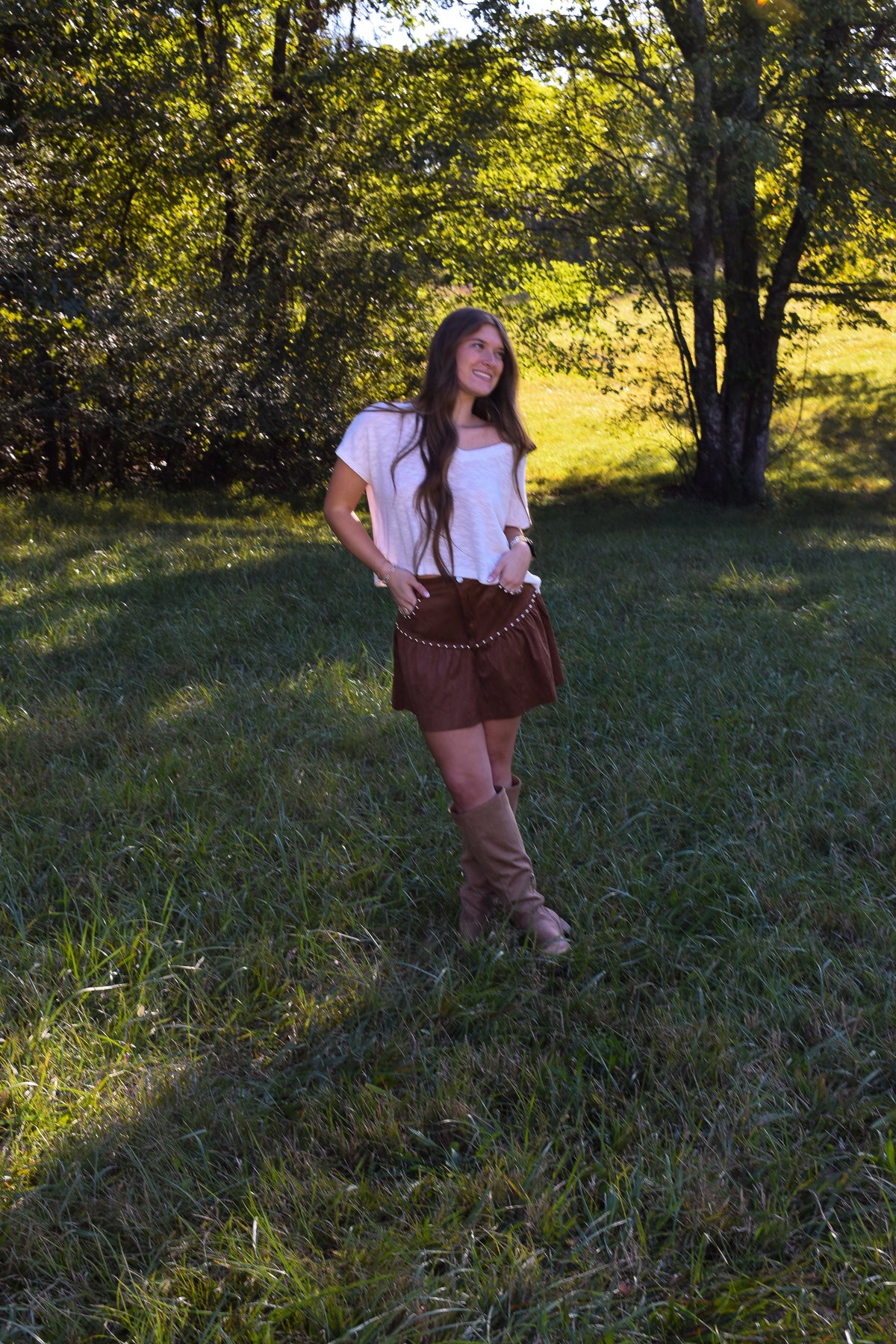 Suede Mini Skirt W/ Stud Detail