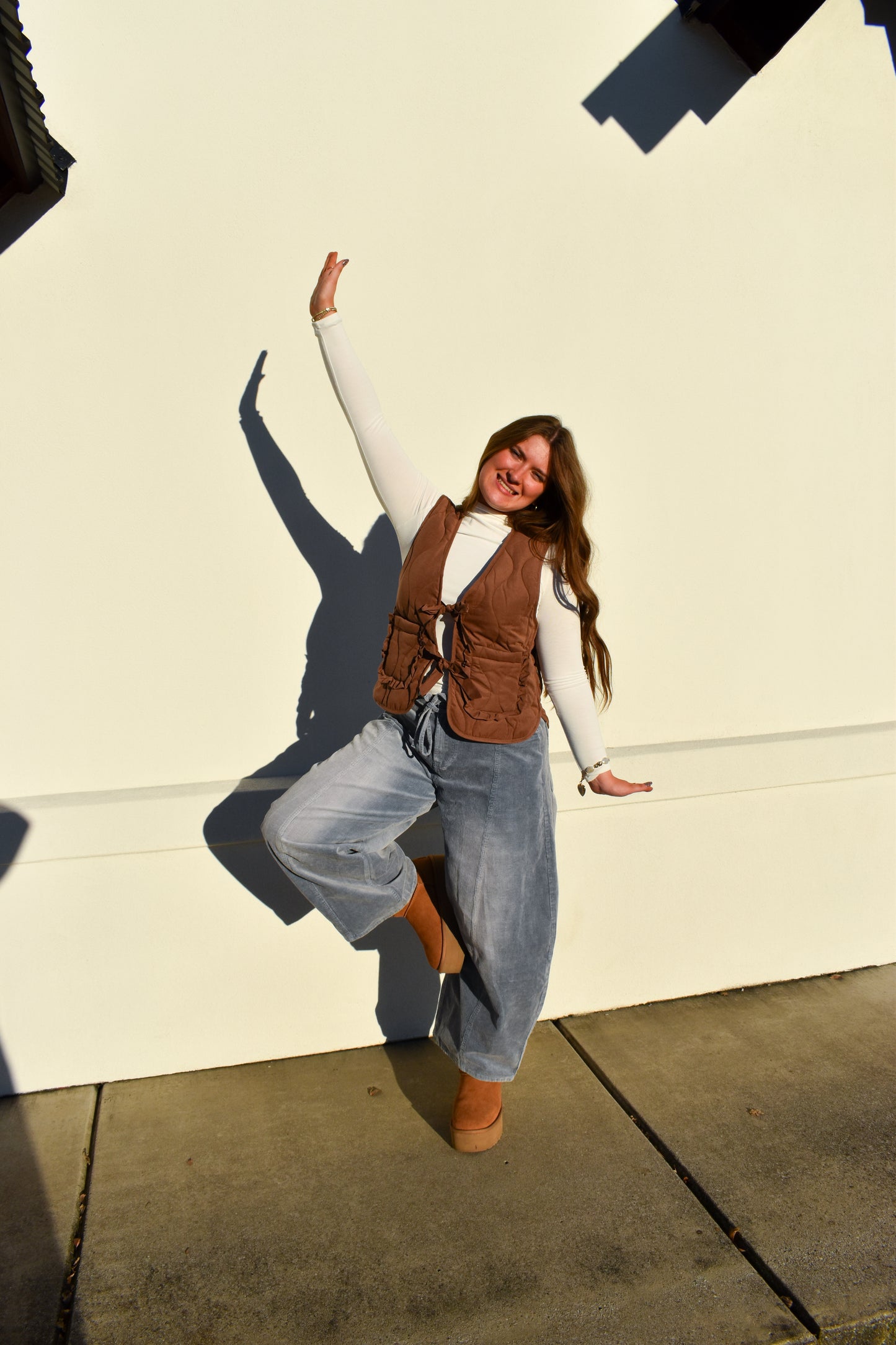 Quilted Bow Vest: Chestnut