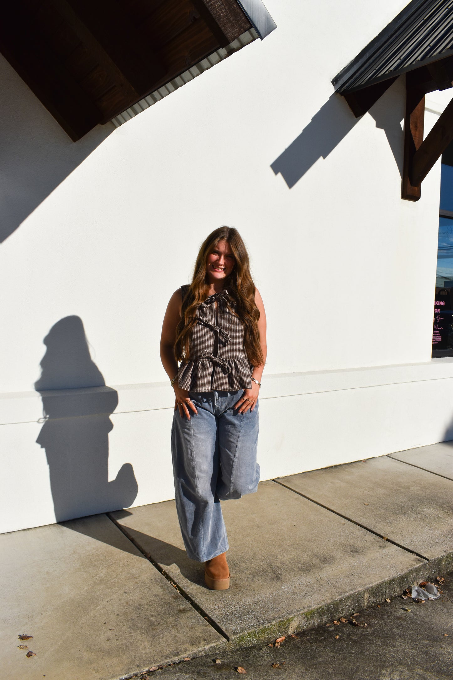 Maple Checkered Top W/ Tie Bows