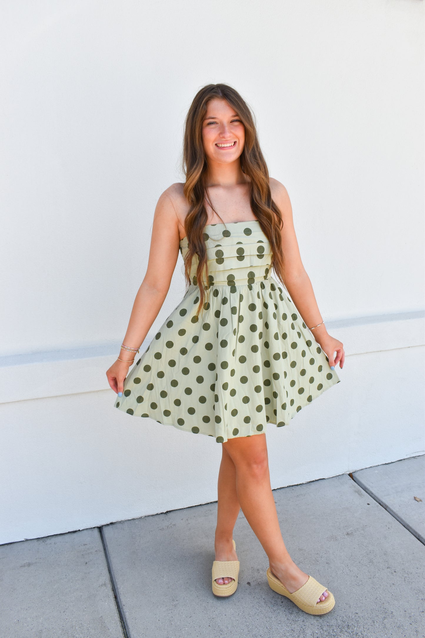 Sage Polka Dot Mini Dress