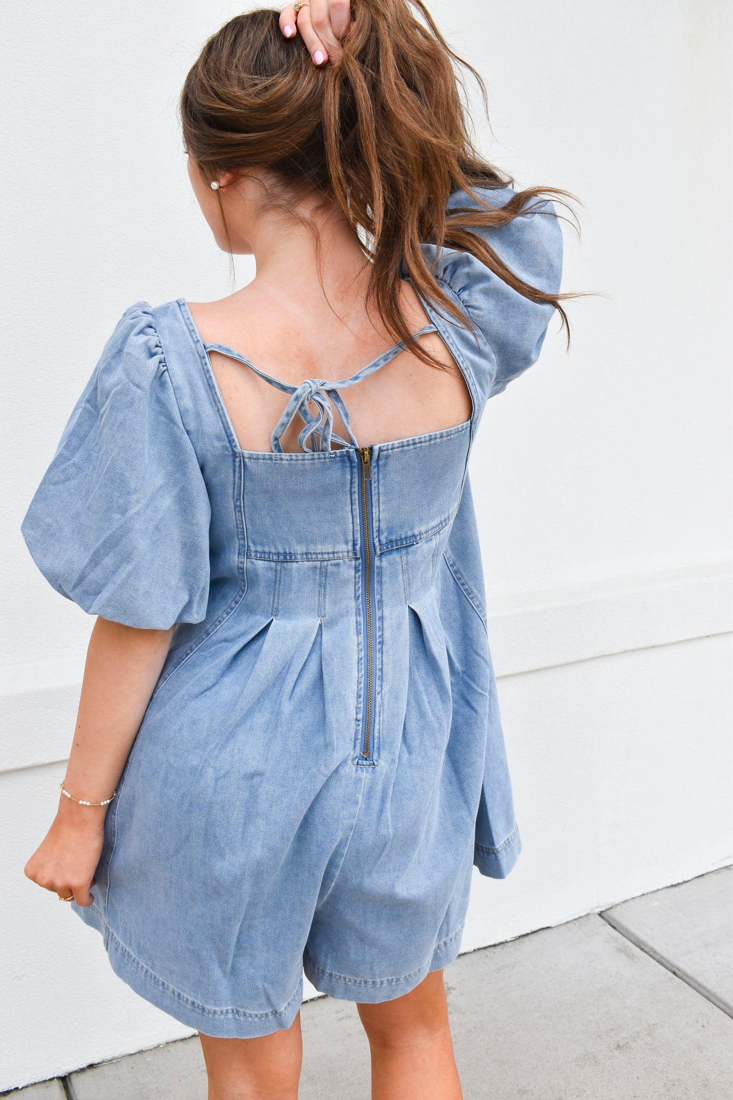 Stitch Detail Denim Bubble Romper