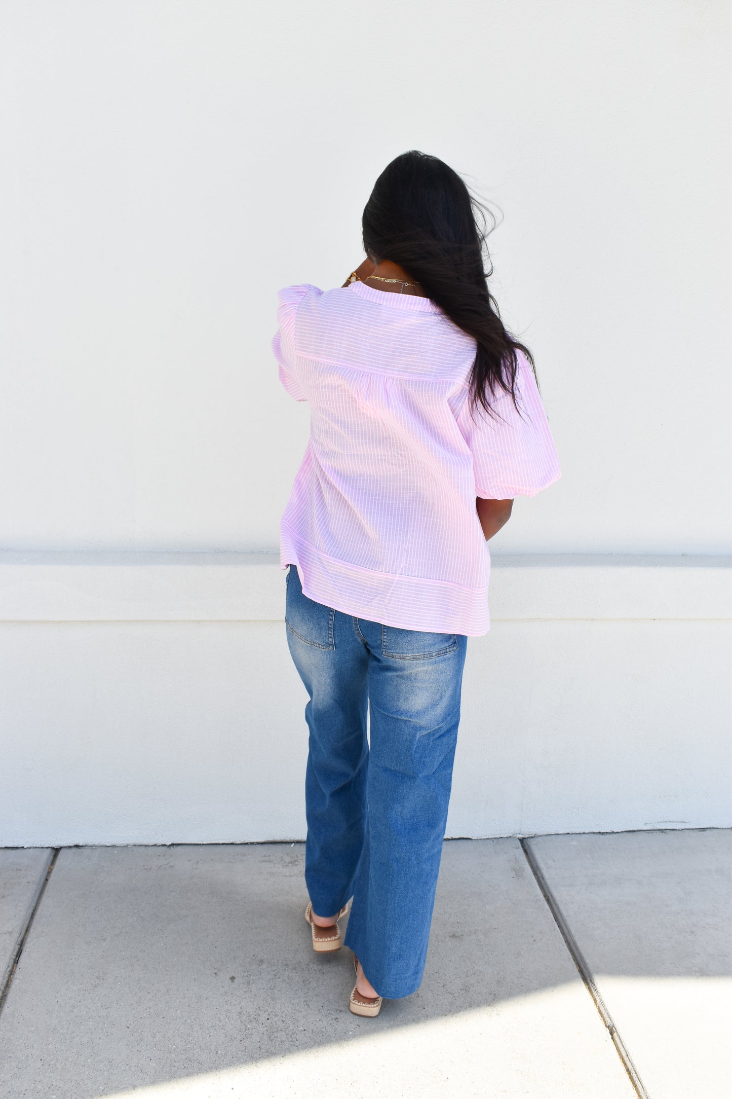 Stretchy Pintuck Denim Pants