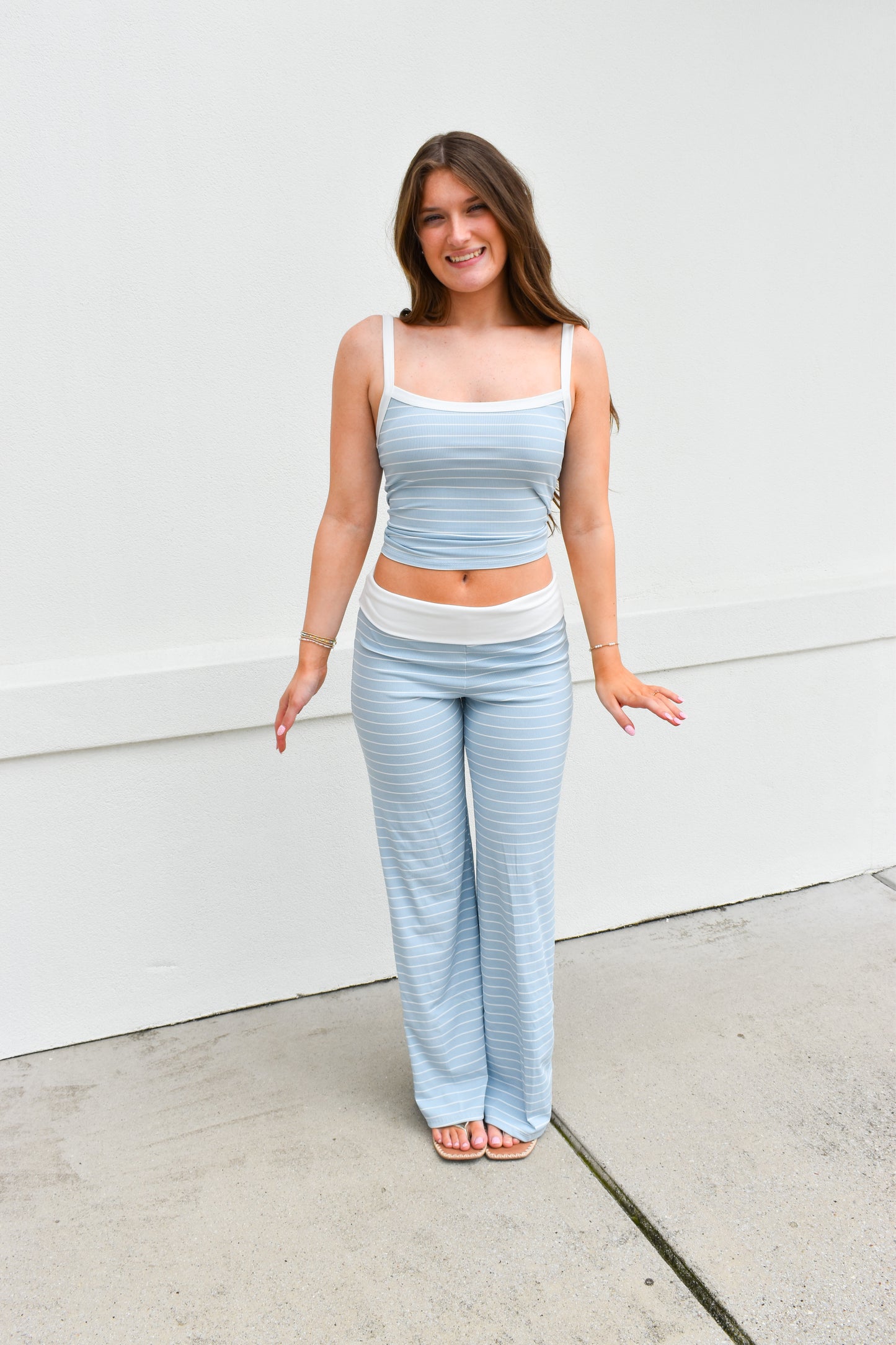 Striped Tank with Fold Over Pant Set