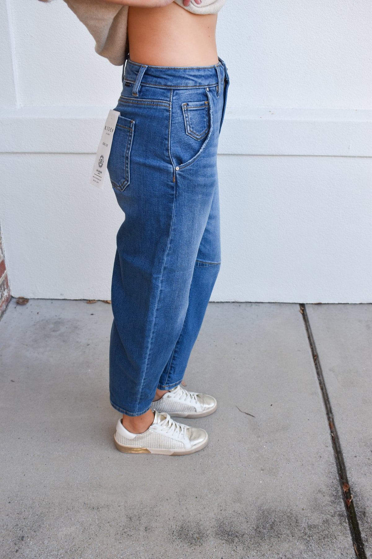 Risen Slouchy Cropped Barrel Jeans With Cuffed Hem