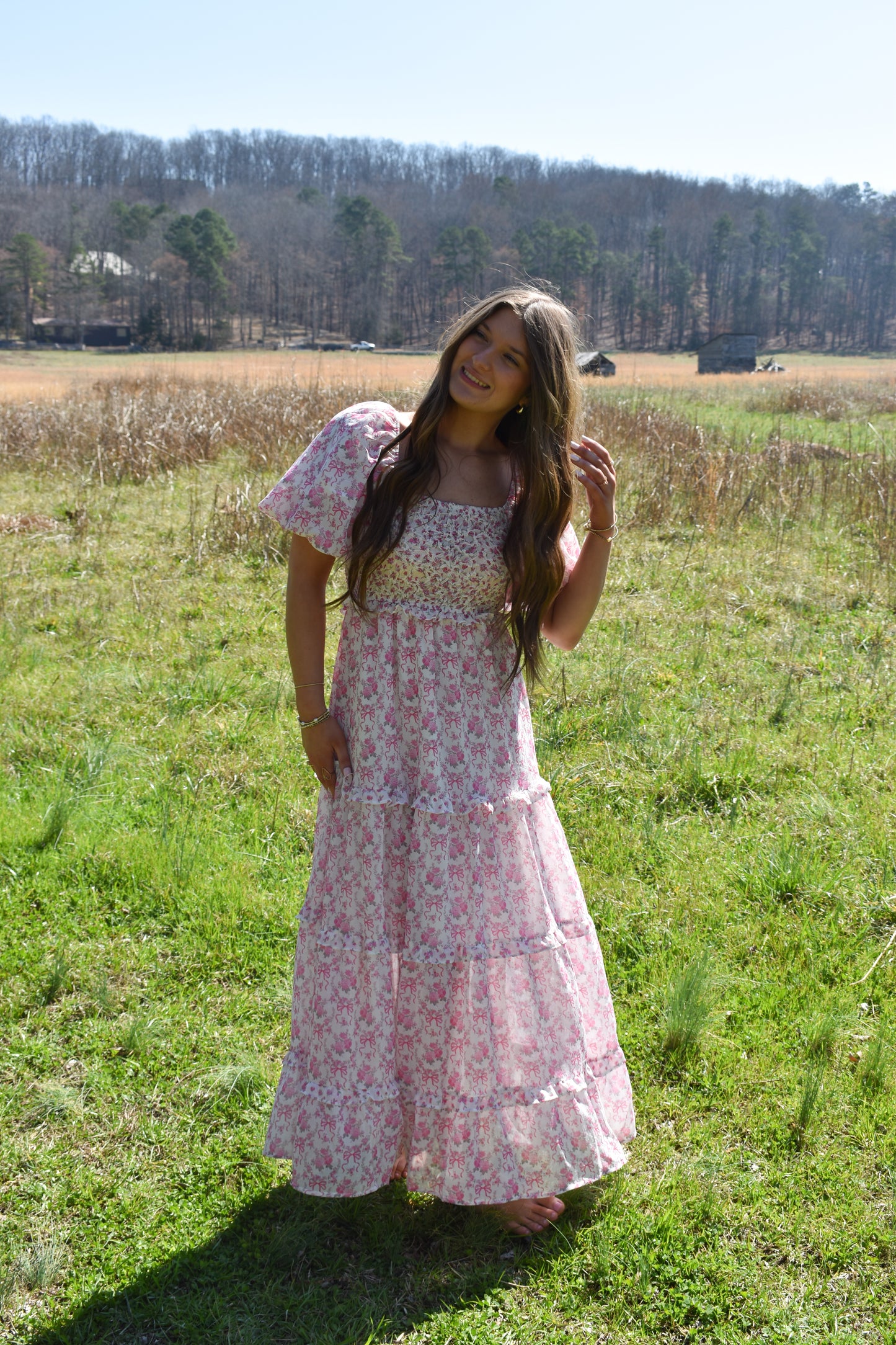 Bubble Floral Bow Maxi Dress