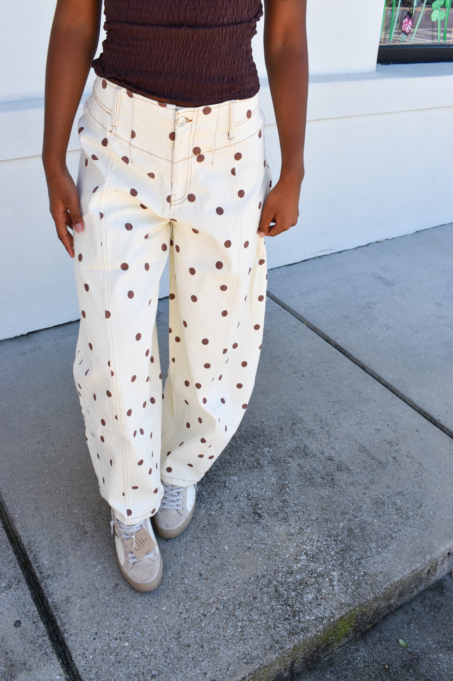 Polka Dot Twill Barrel Jeans