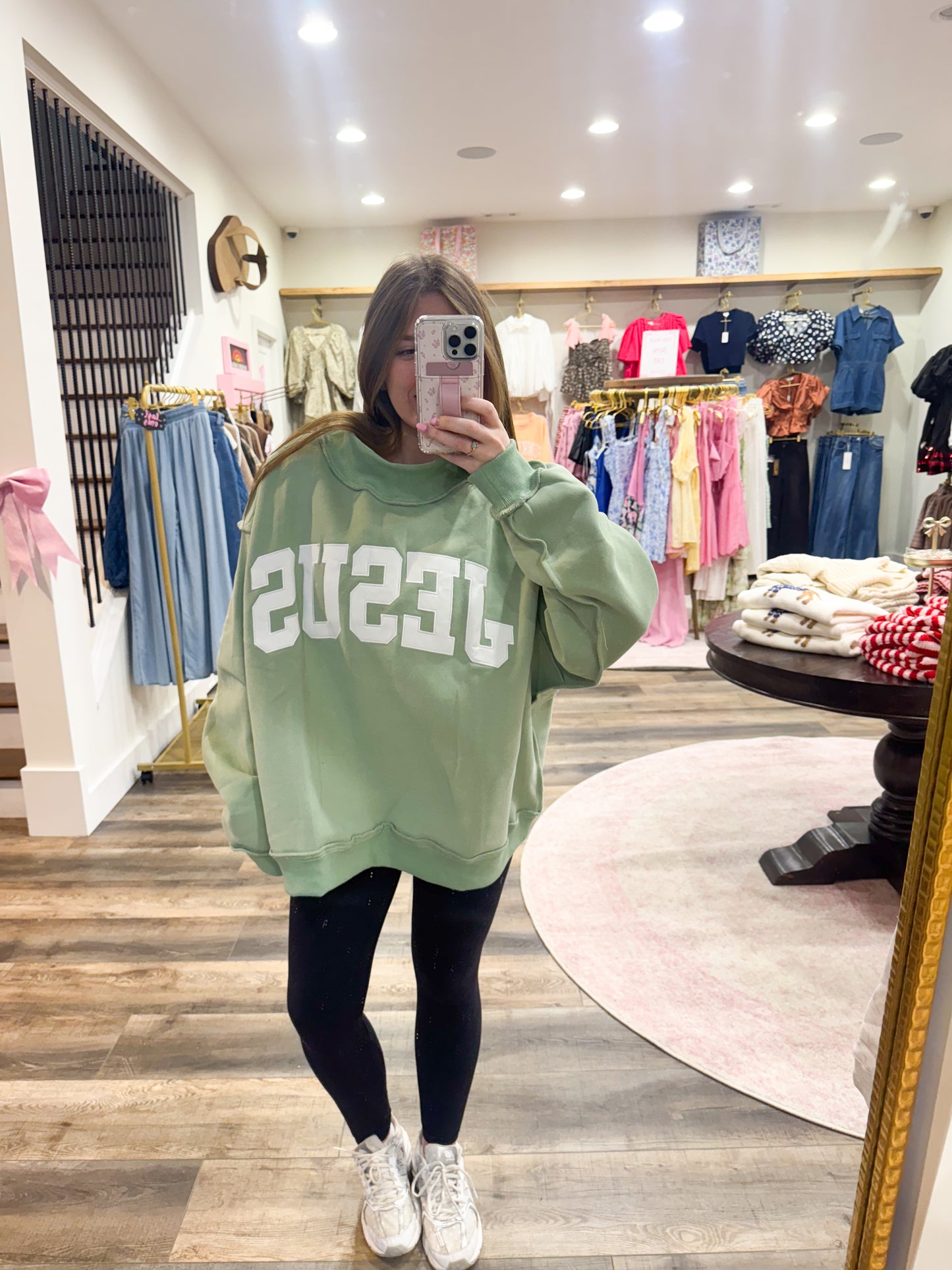 Jesus Embroidered MockNeck: Green