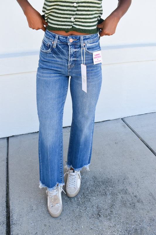 Risen Tummy Control High Rise Ankle Straight Jeans: Medium