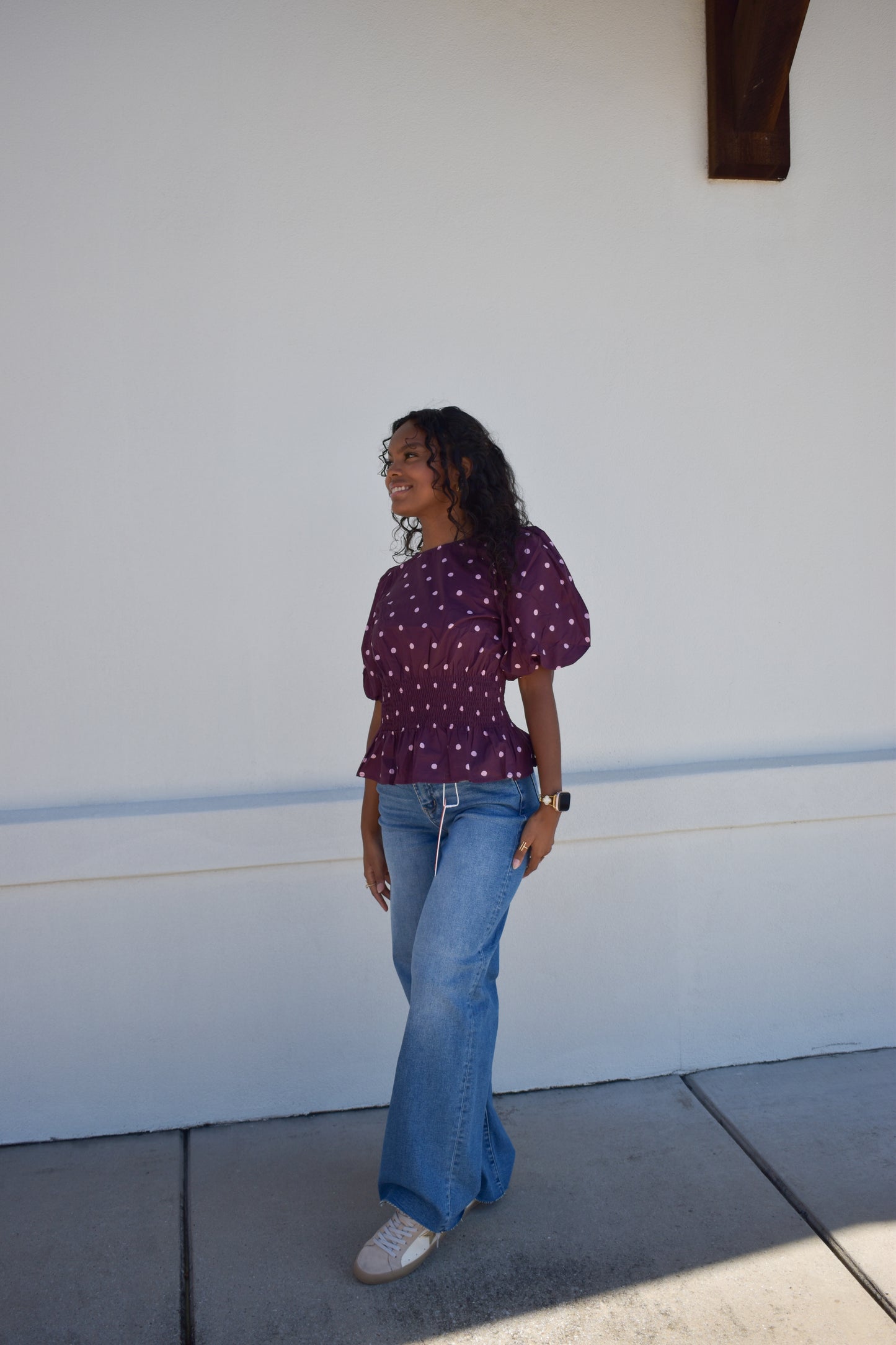 Polka Dot Plum Short Sleeve